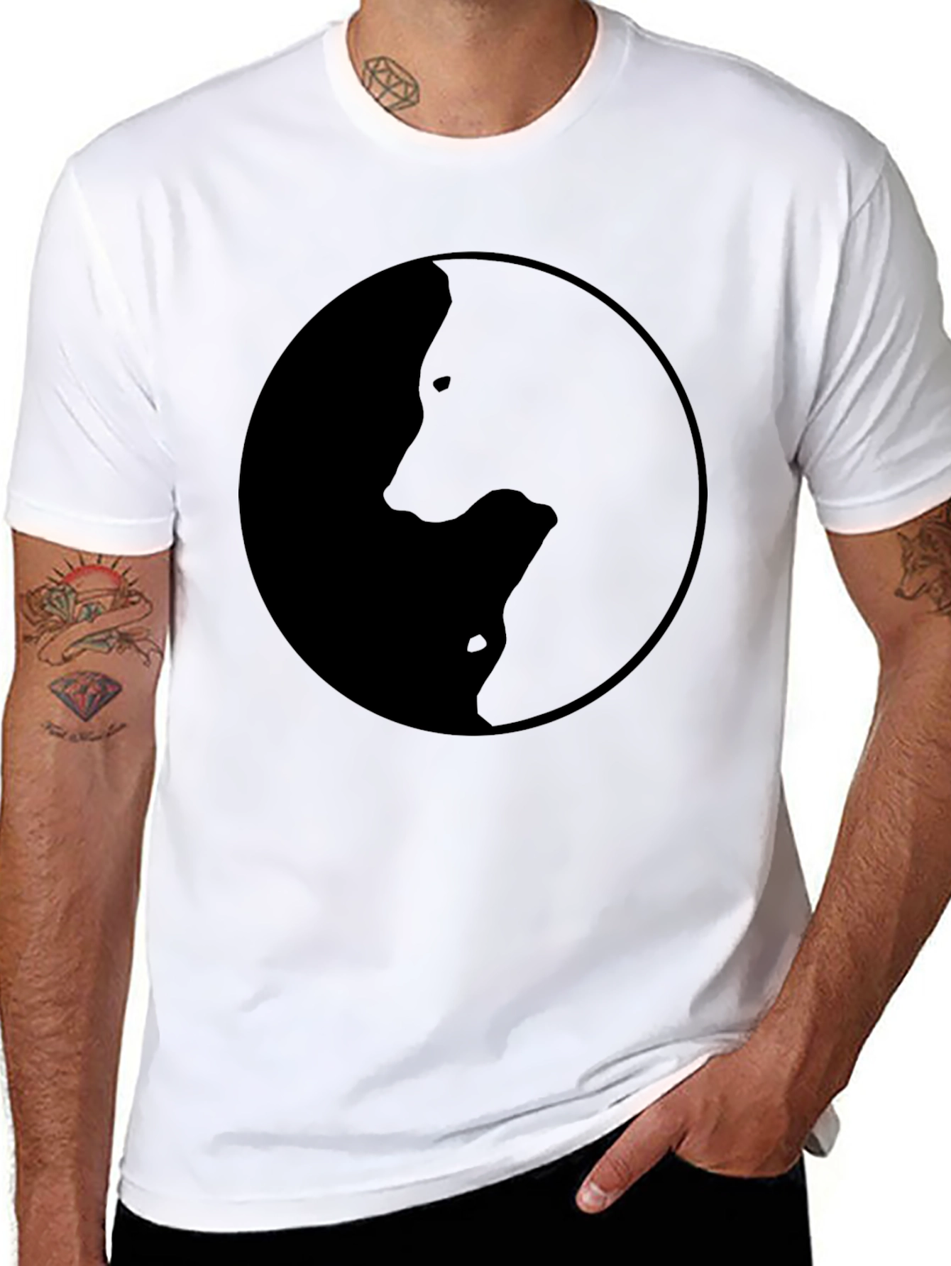 Black Yin Yang Wolves Graphic Tee - Black Crew Neck T-Shirt view 8