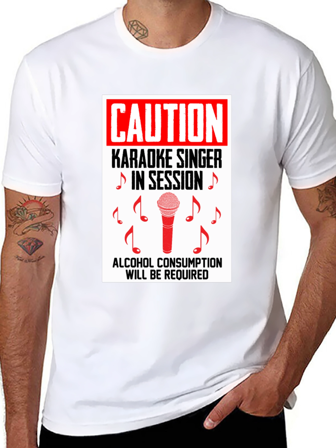 Black Karaoke Singer Caution T-Shirt view 8