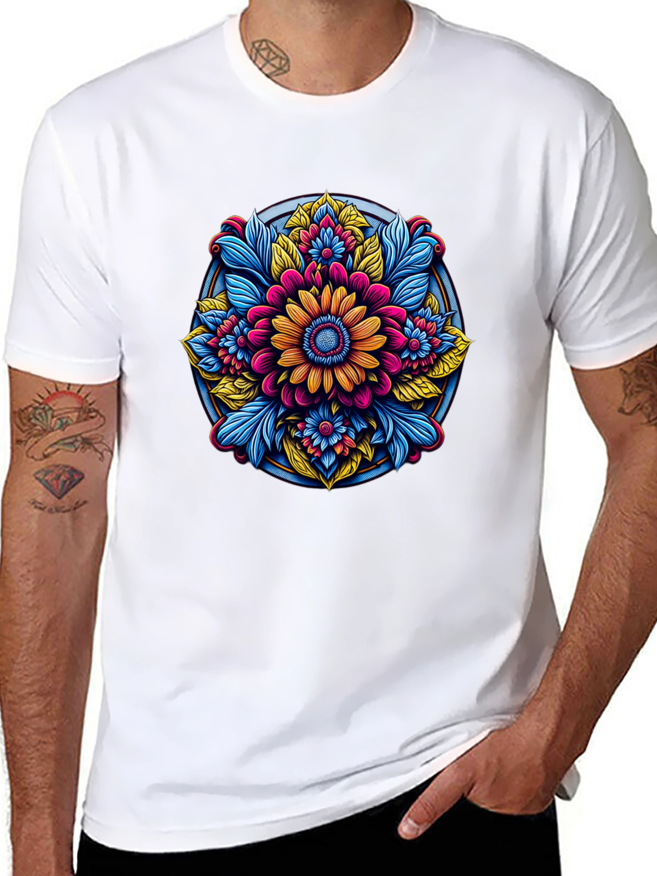 Black Floral Mandala Graphic Black T-Shirt view 8