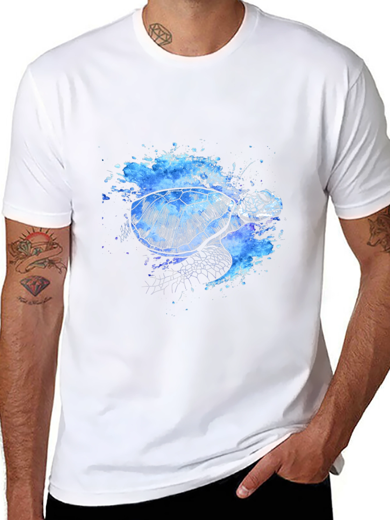 Black Turtle Splash T-Shirt - Unique Artistic Design view 8