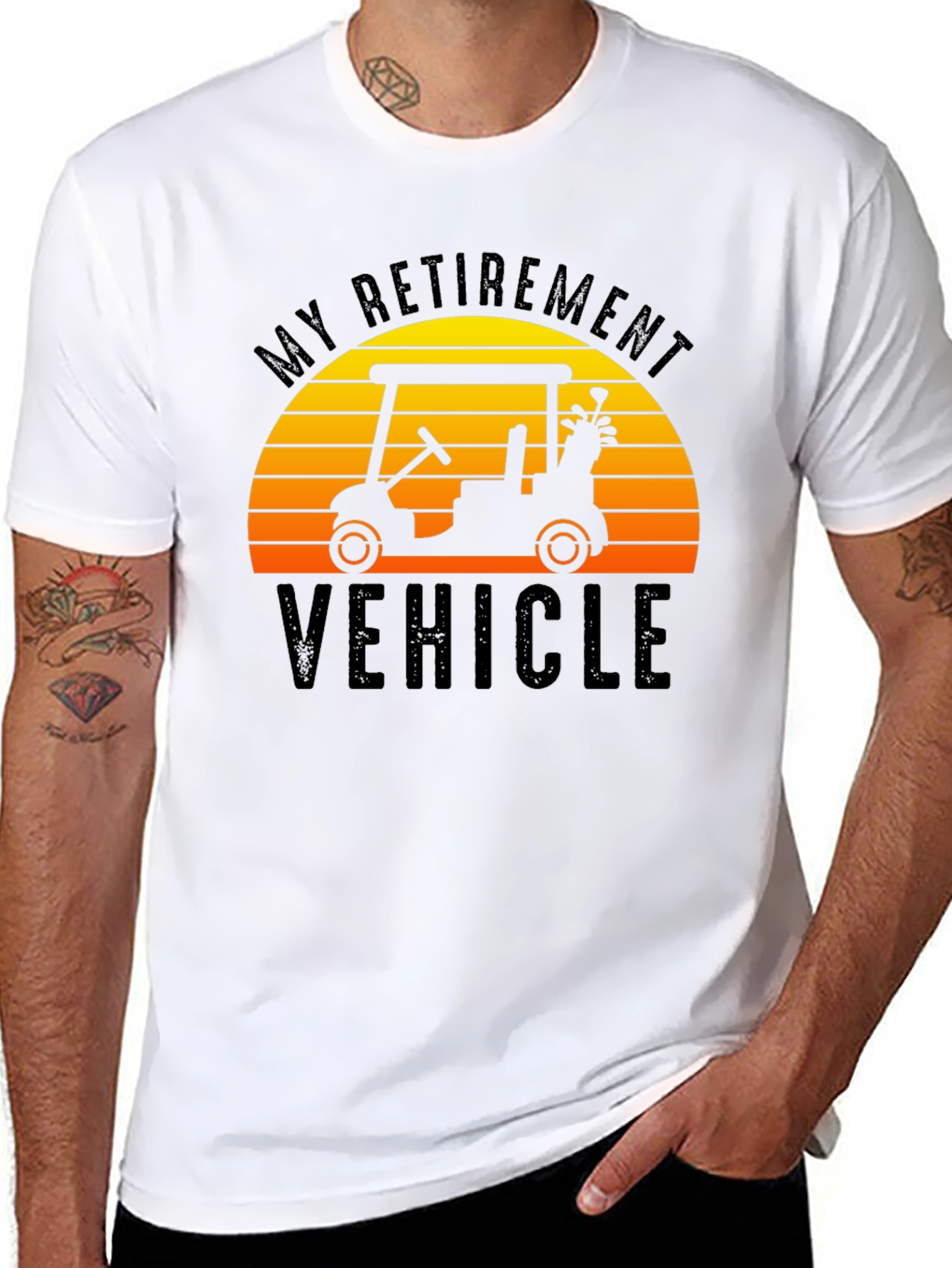 Black My Retirement Vehicle T-Shirt Golf Cart Sunset Tee view 8