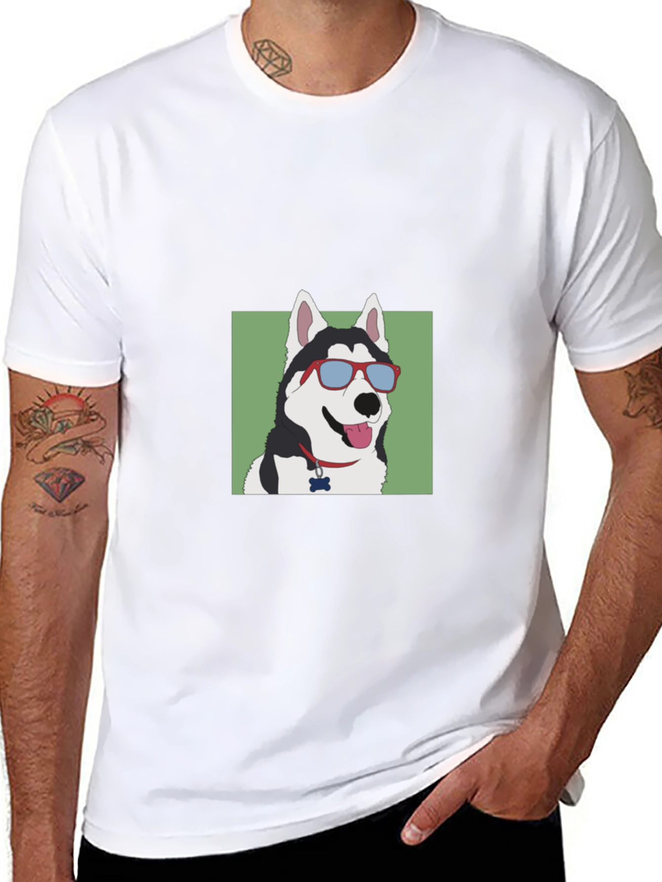 Black Cool Dog T-Shirt - Husky with Sunglasses view 8