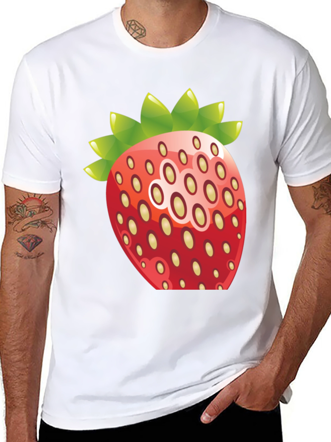 Black Strawberry Graphic Print Crew Neck T-Shirt view 8