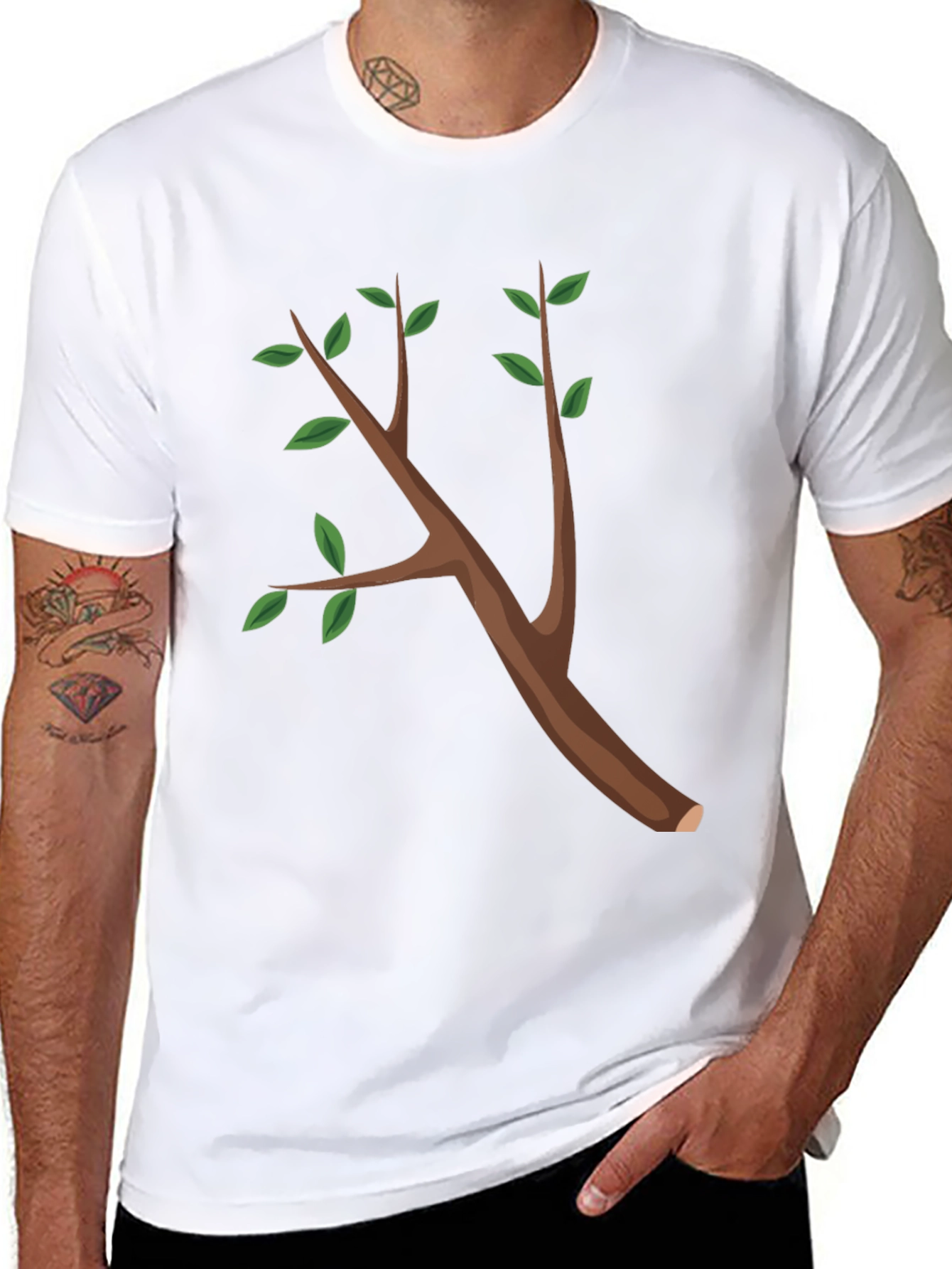 Black Nature Branch Graphic Tee - Black Cotton T-Shirt view 8