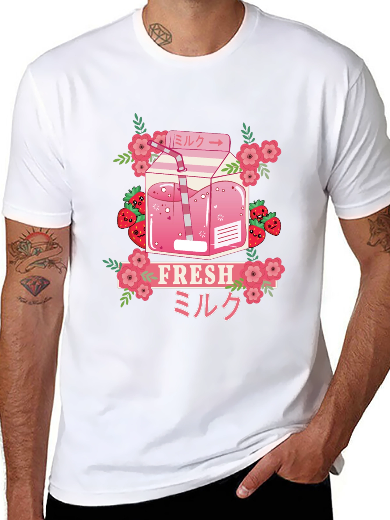 Black Strawberry Milk T-Shirt - Fresh Kawaii Design view 8