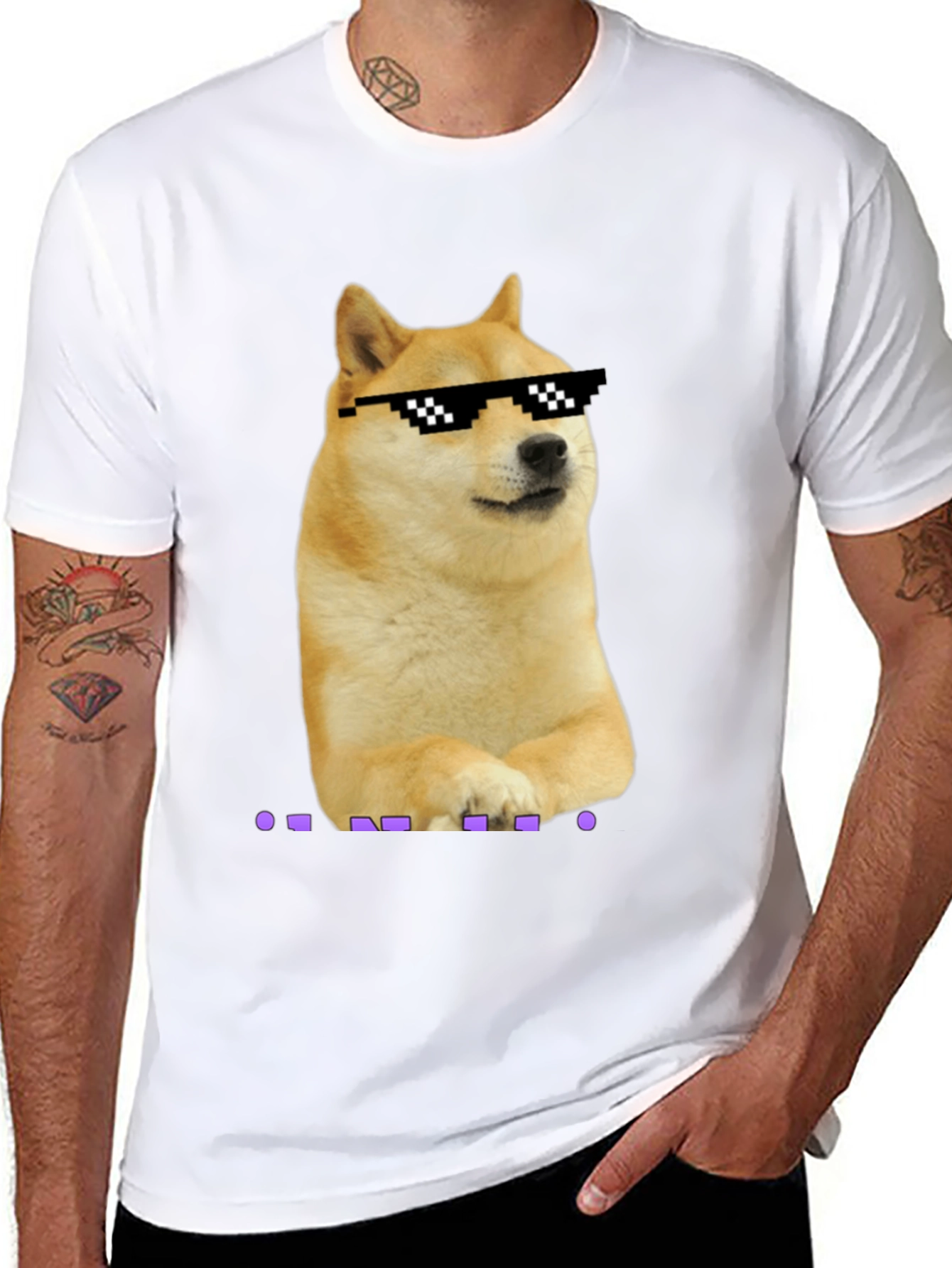 Black Doge Meme Pixel Sunglasses T-Shirt - Black view 8