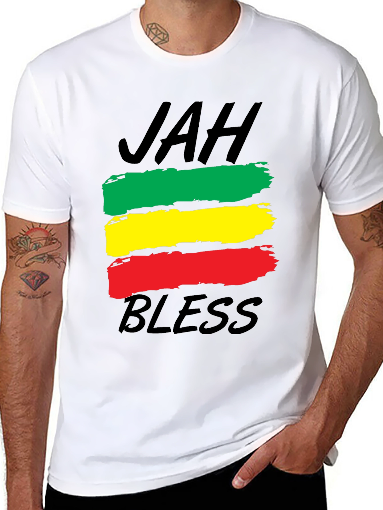 Black Rasta Reggae Jah Bless T-Shirt - Black view 8