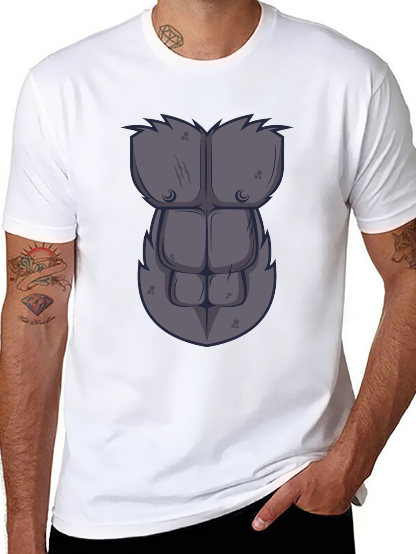 Black Gorilla Chest Graphic Tee - Novelty Muscle Shirt view 8