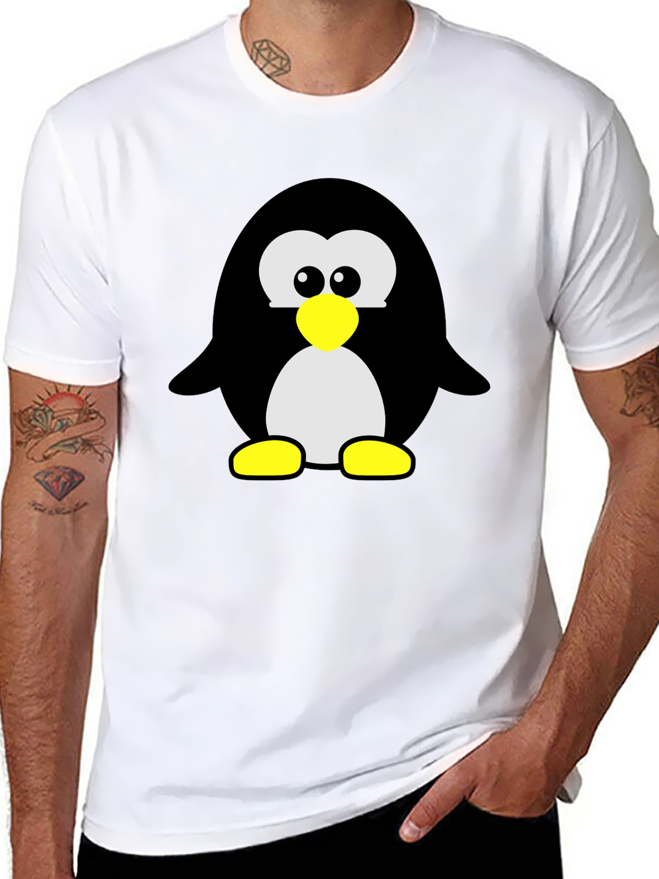 Black Cartoon Penguin Graphic Print T-Shirt - Black view 8