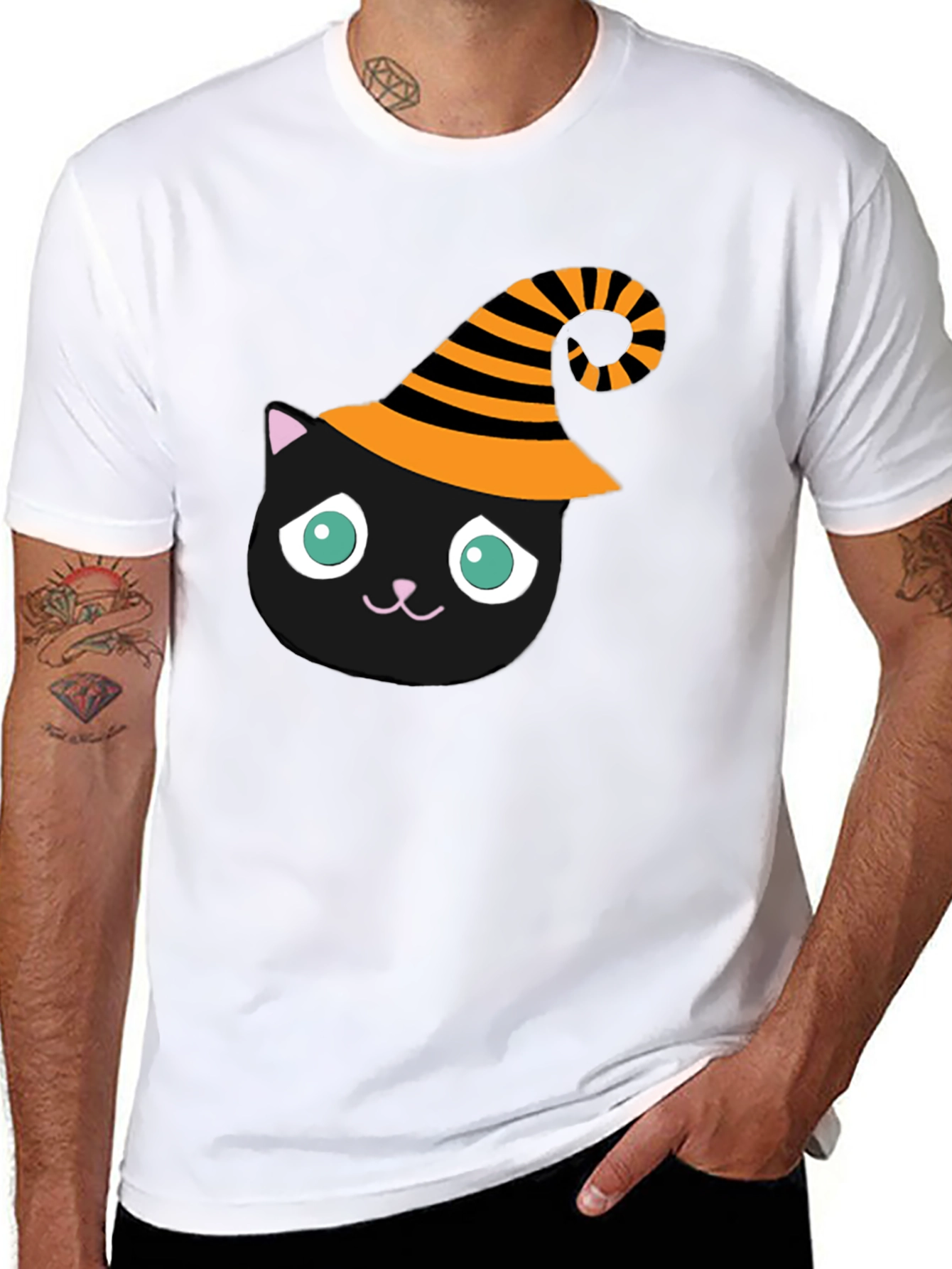 Black Halloween Cat T-Shirt - Witch Hat Black Cat Tee view 8