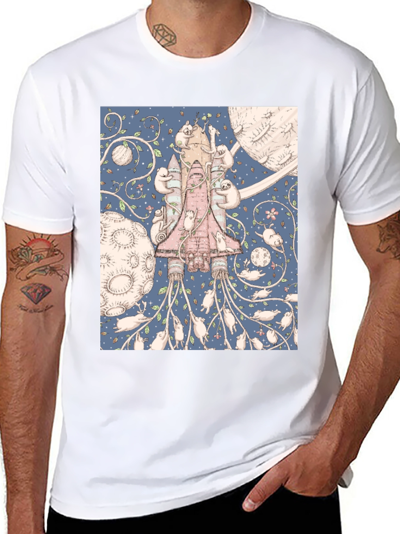 Black Space Sloth T-Shirt - Unique Graphic Tee view 8