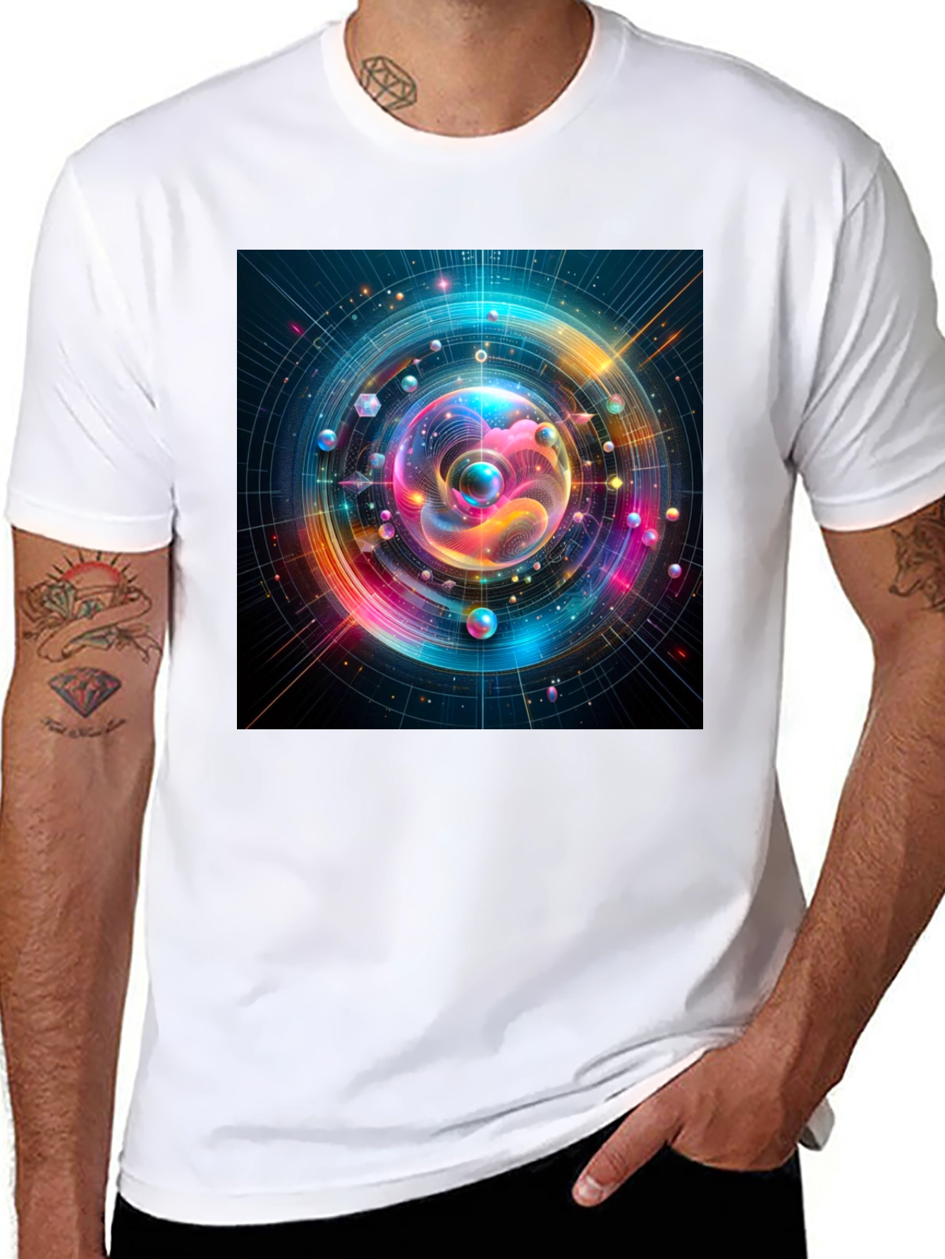Black Colorful Space T-Shirt - Unique Design view 8