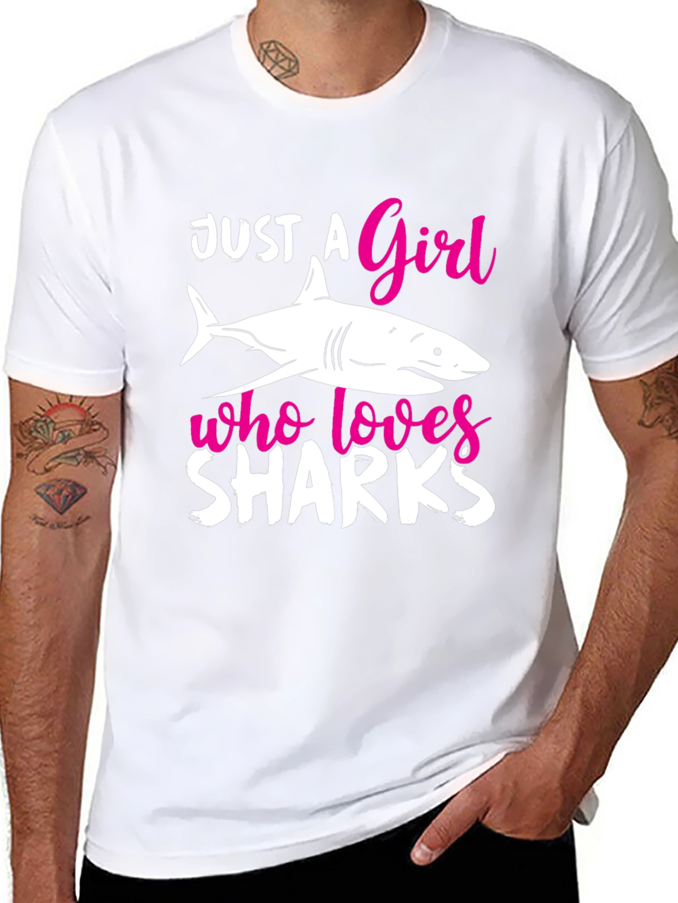 Black Just a Girl Who Loves Sharks T-Shirt view 8