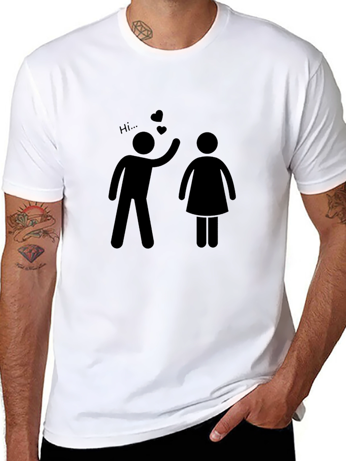 Black Stick Figure Love Graphic Tee - Black Cotton T-Shirt view 8