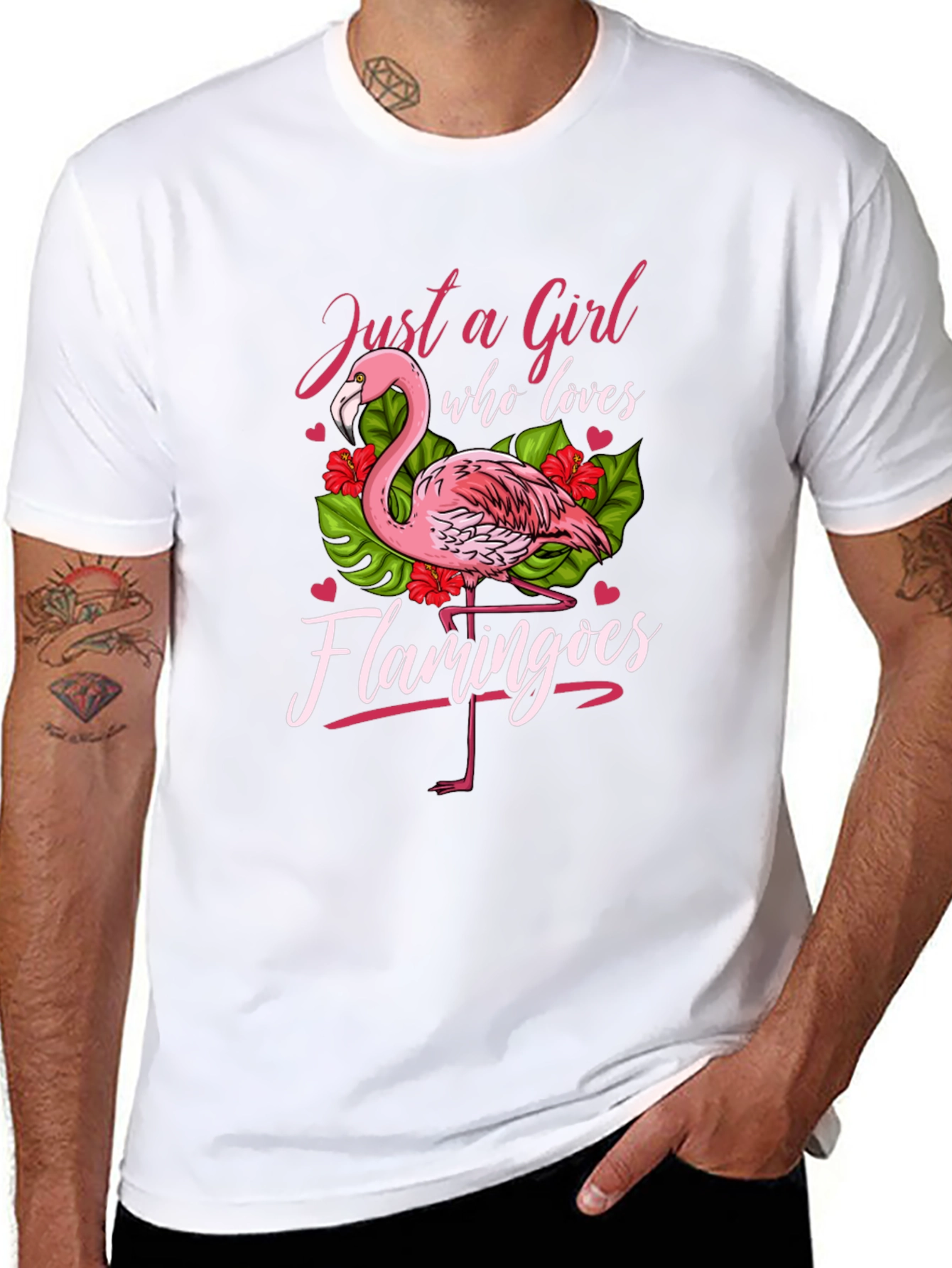 Black Just a Girl Who Loves Flamingos T-Shirt view 8