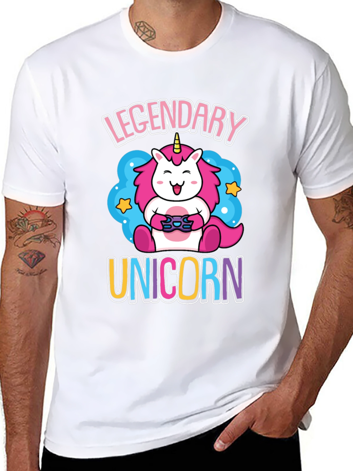 Black Legendary Unicorn Gamer Graphic T-Shirt view 8