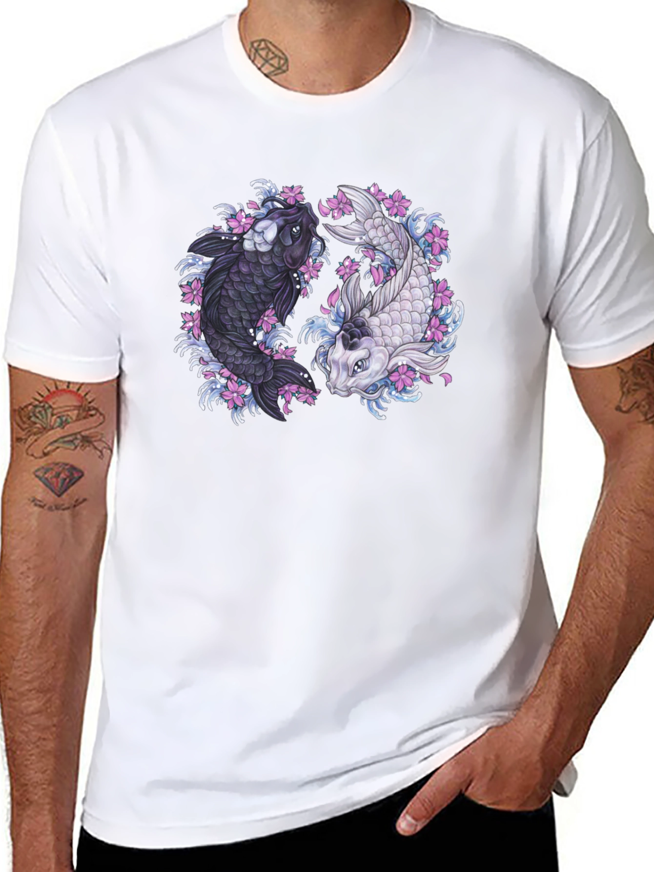 Black Yin Yang Koi Fish Graphic Tee view 8