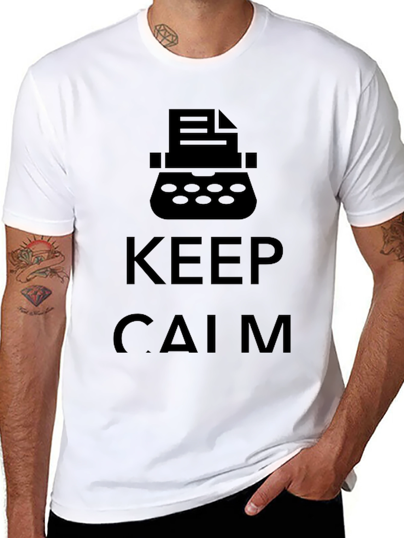 Black Keep Calm Typewriter Black T-Shirt view 8