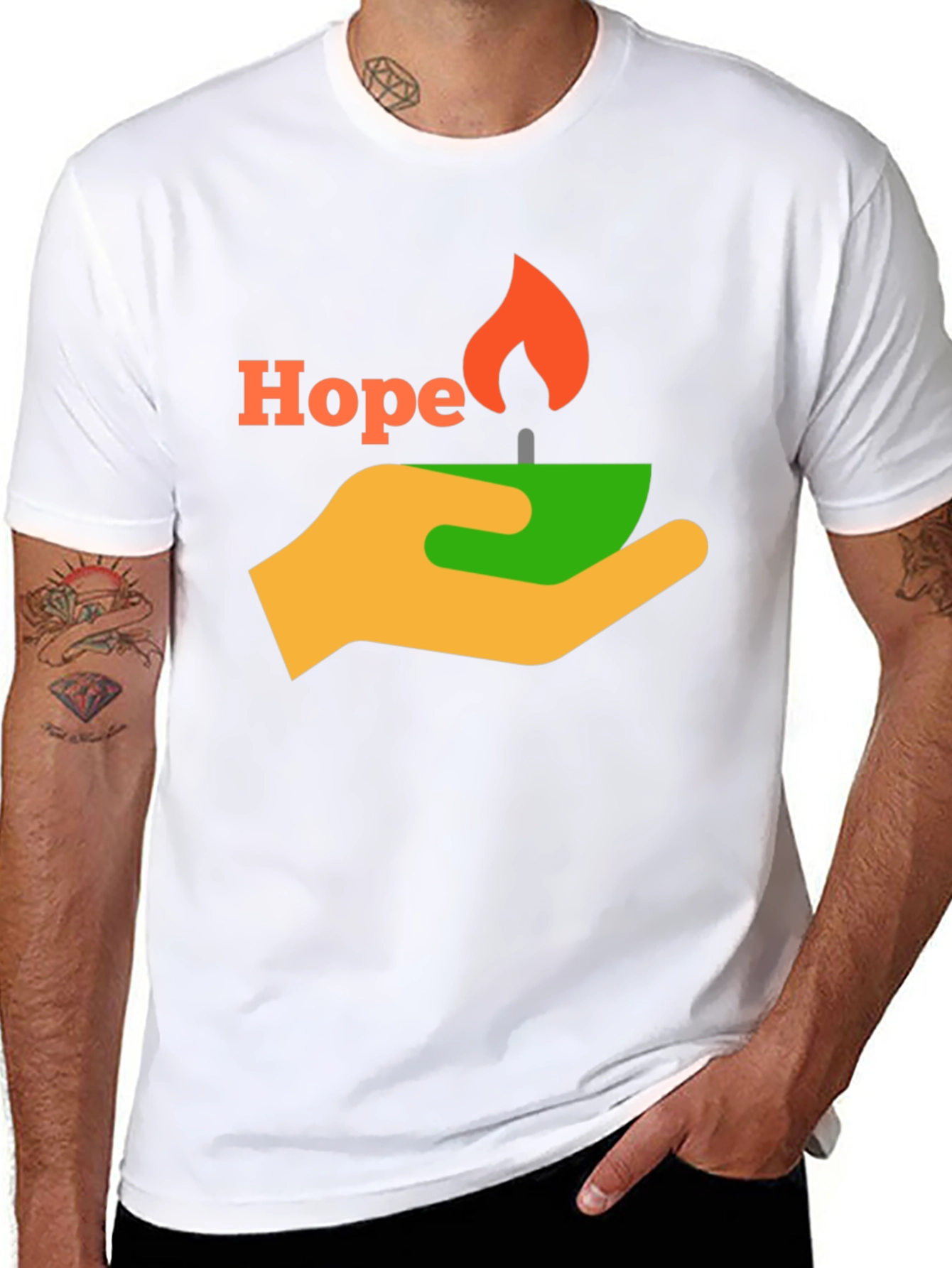 Black Hope T-Shirt - Graphic Tee with Hand and Candle Design view 8