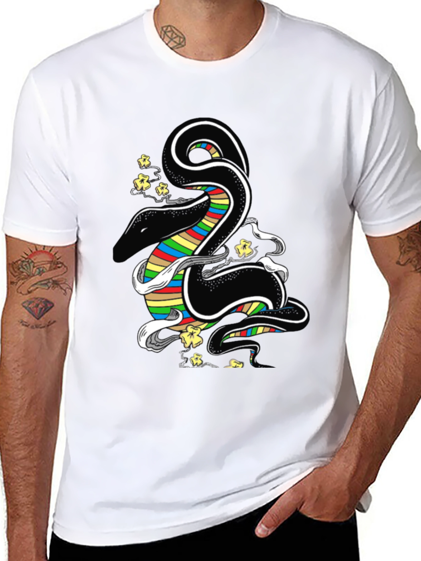 Black Rainbow Snake Graphic T-Shirt - Men's view 8