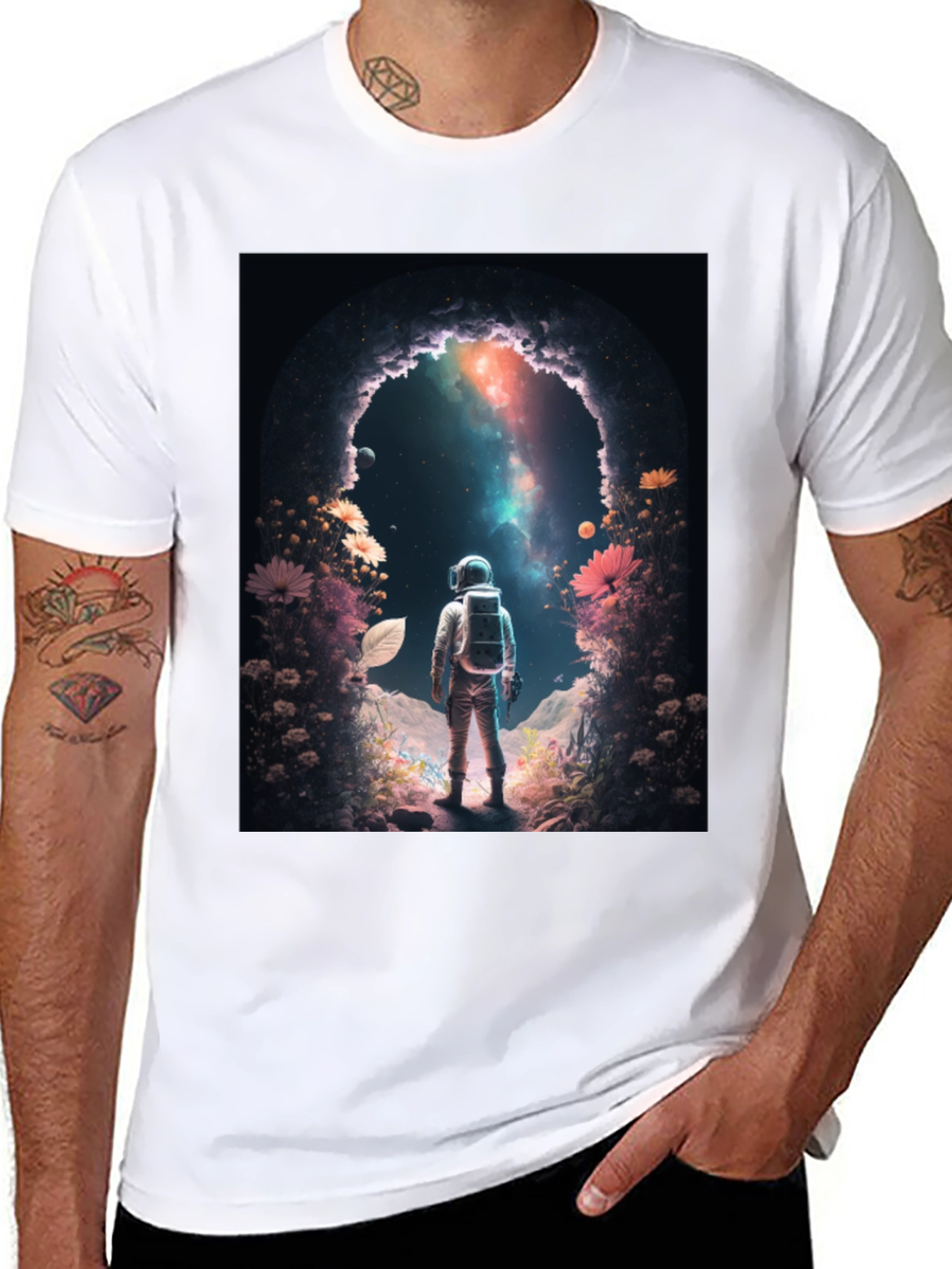 Black Astronaut Galaxy Portal Graphic Tee - Black view 8