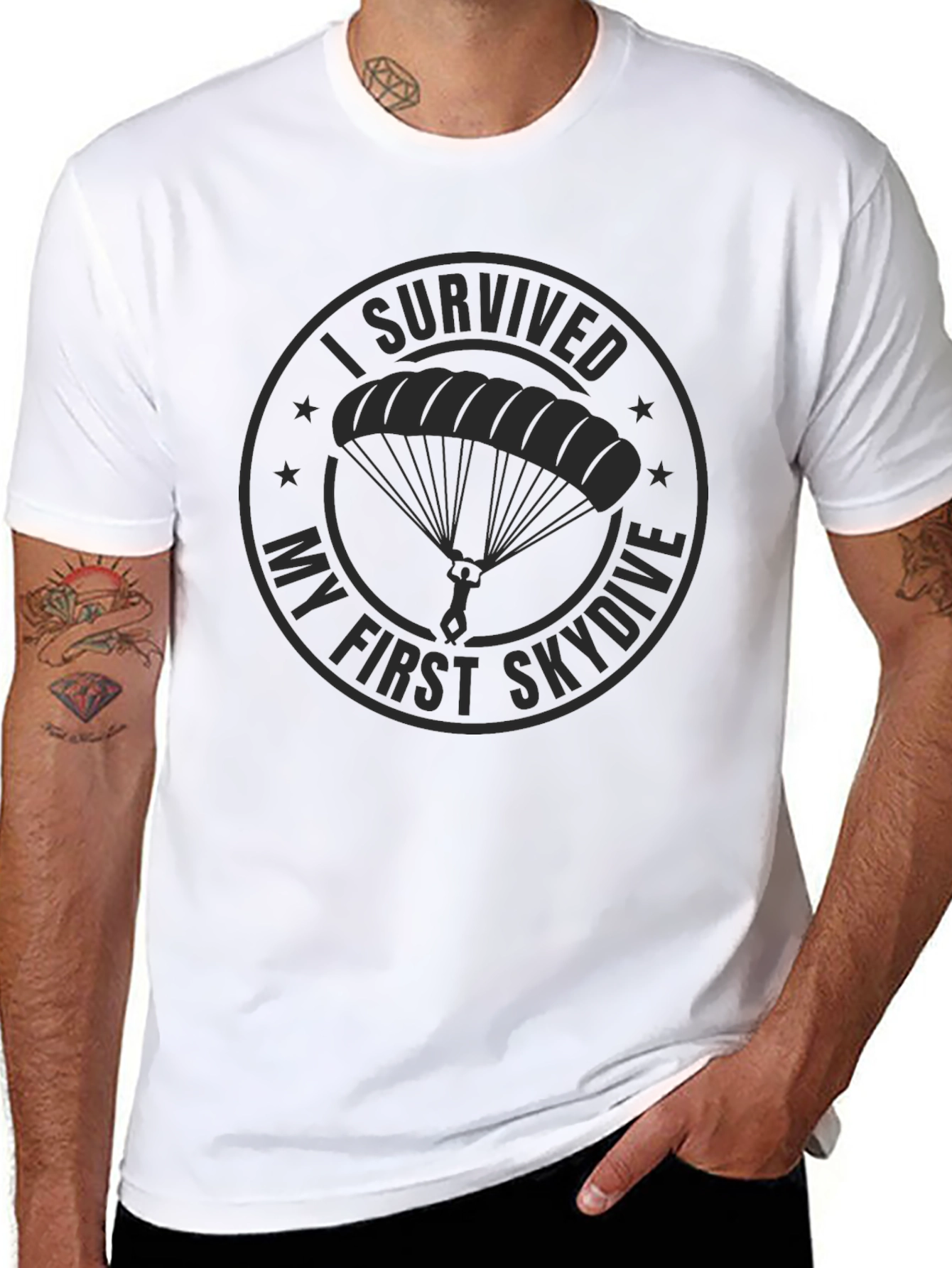 Black Skydiving Survivor T-Shirt - Black Cotton Tee view 8