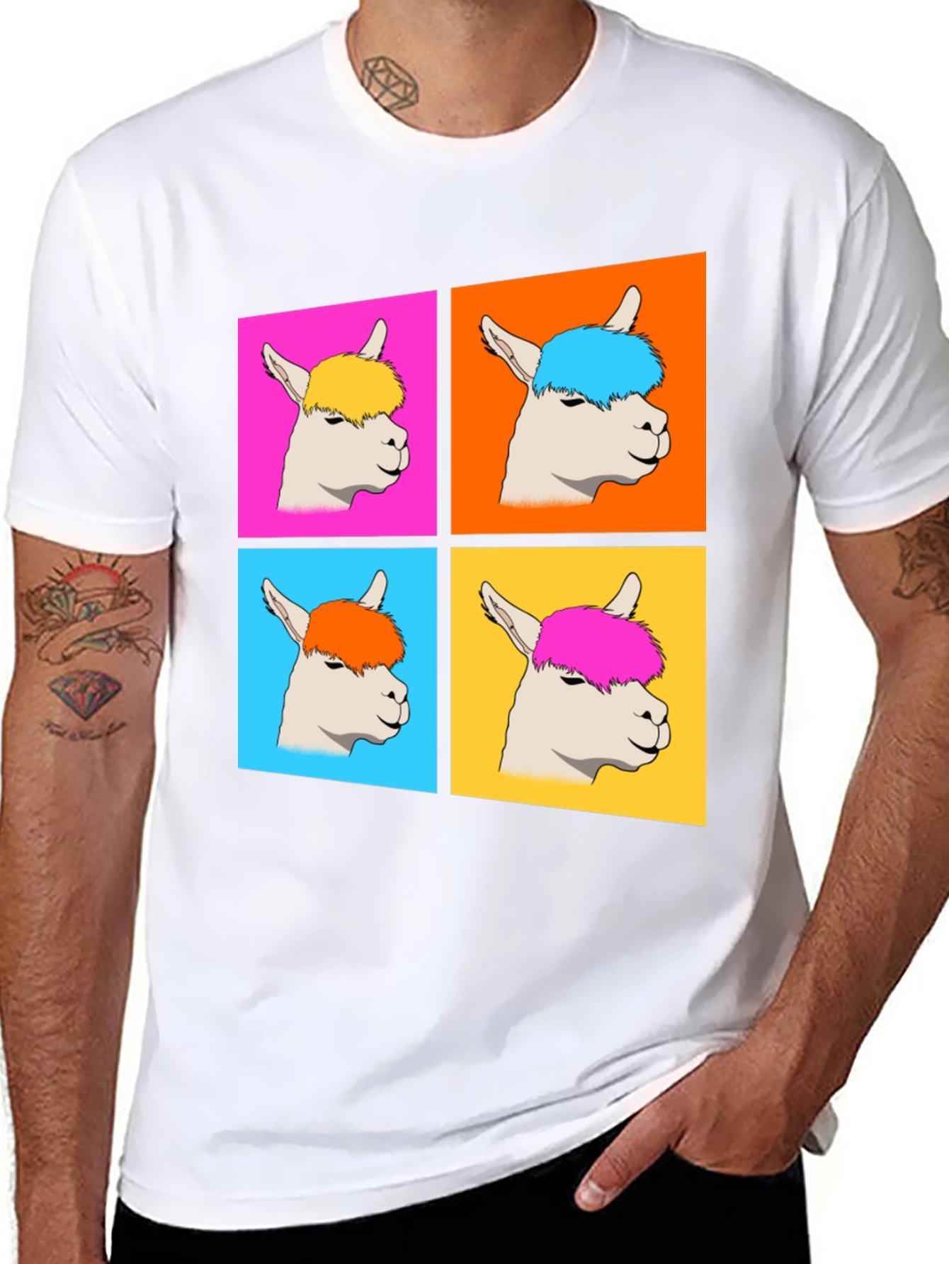 Black Alpaca Pop Art Graphic T-Shirt view 8