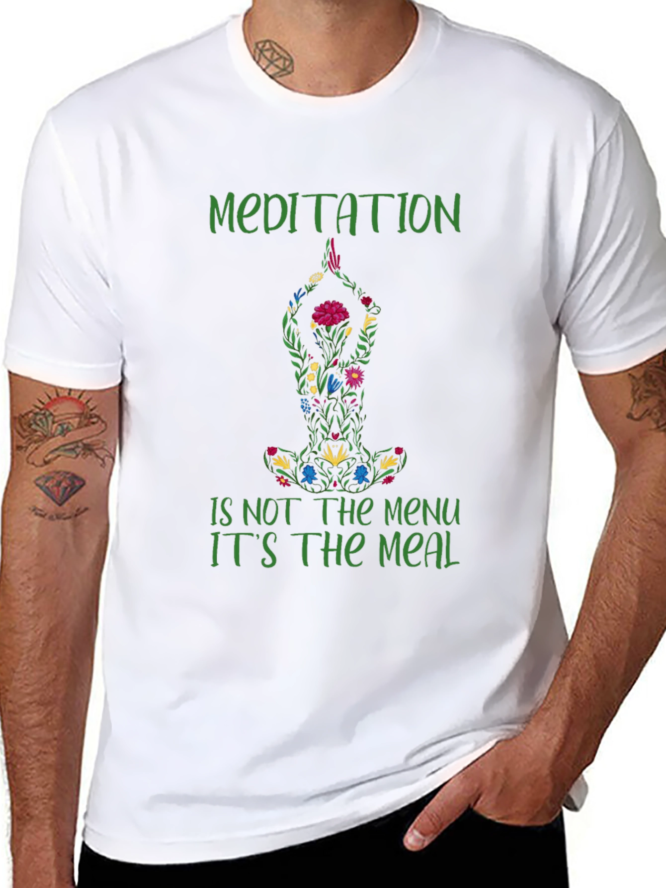 Black Meditation Meal T-Shirt - Relax & Nourish Your Soul view 8
