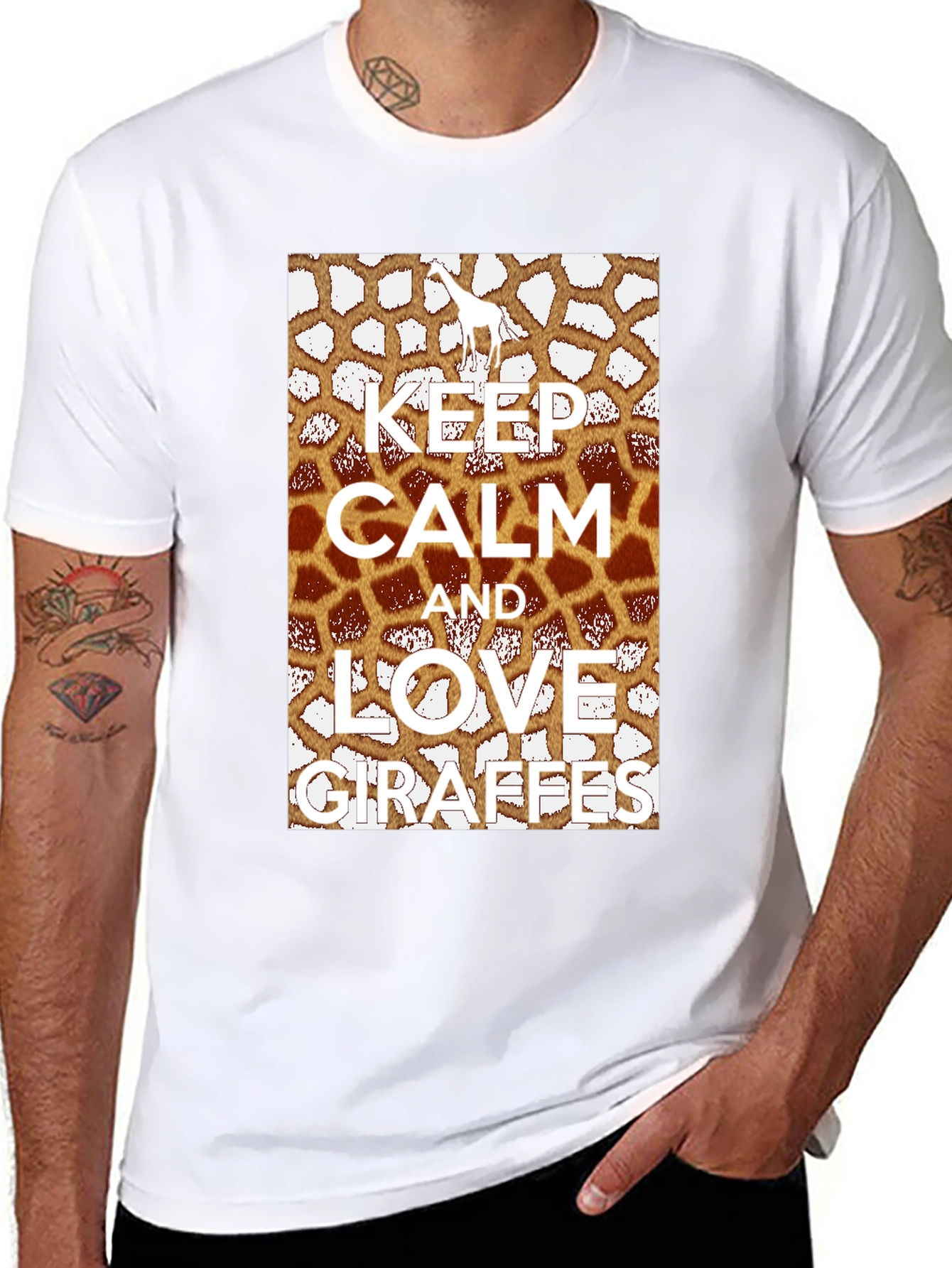 Black Keep Calm Love Giraffes Graphic Tee view 8