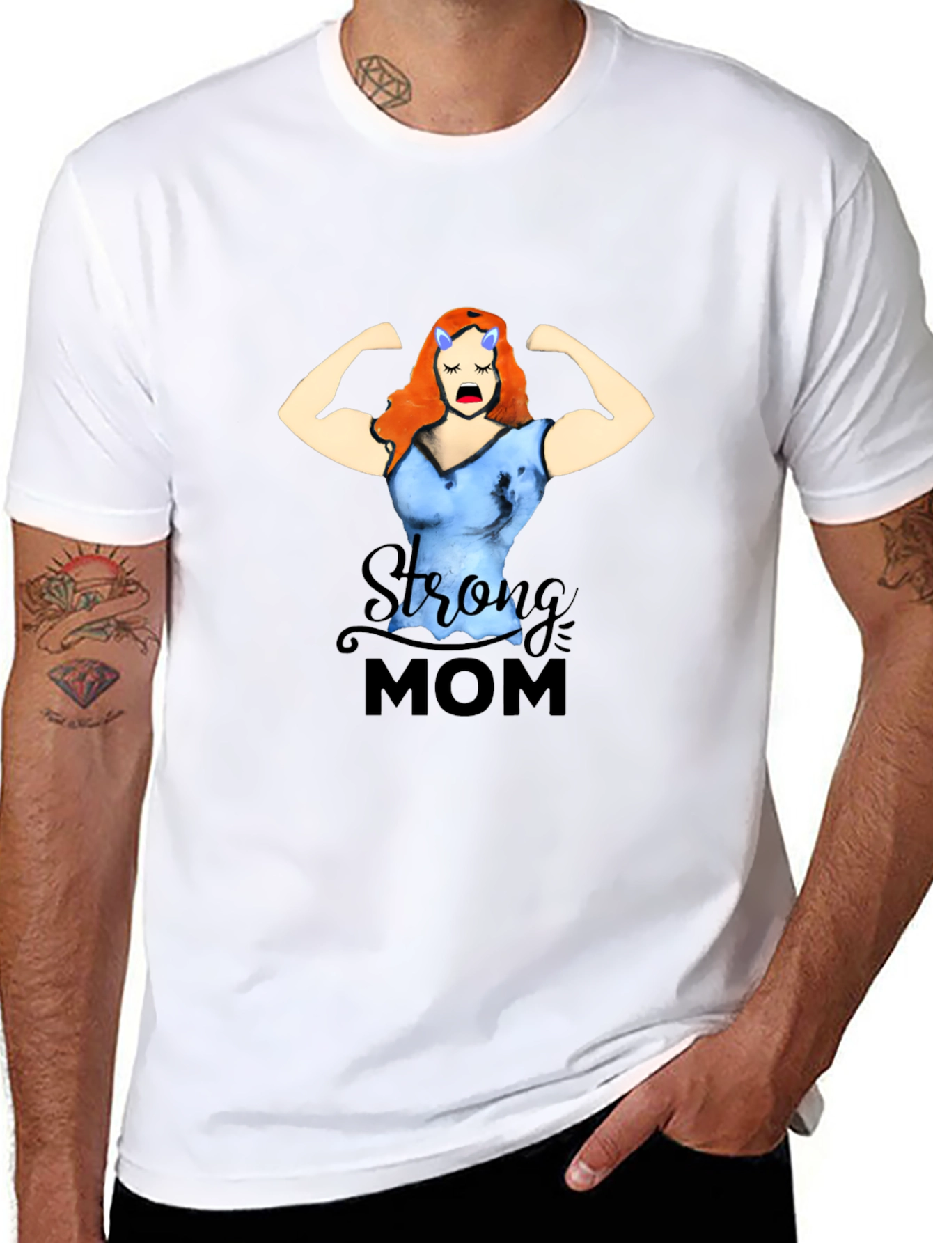 Black Strong Mom Graphic Tee - Black Cotton Blend T-Shirt view 8