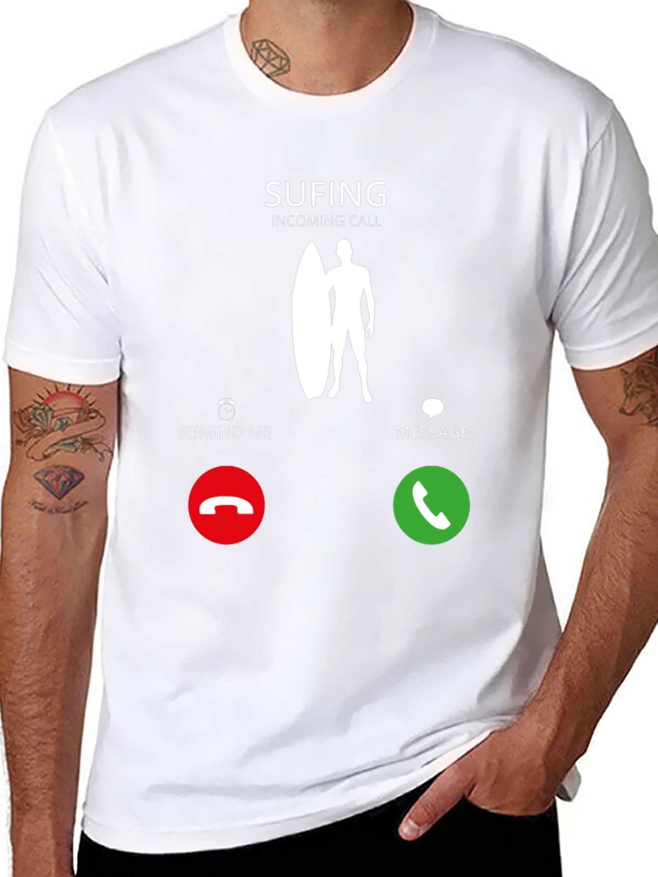Black Surfing Incoming Call T-Shirt - Surf's Up! view 8