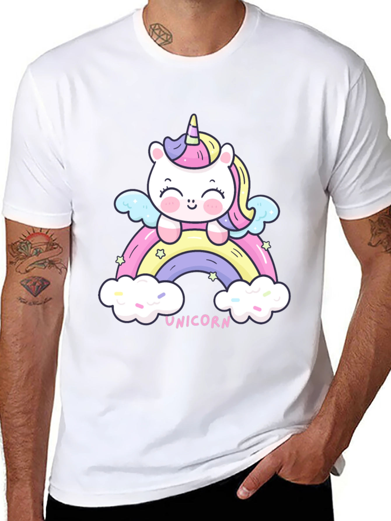 Black Unicorn Rainbow Graphic Tee - Cute Kawaii Style view 8