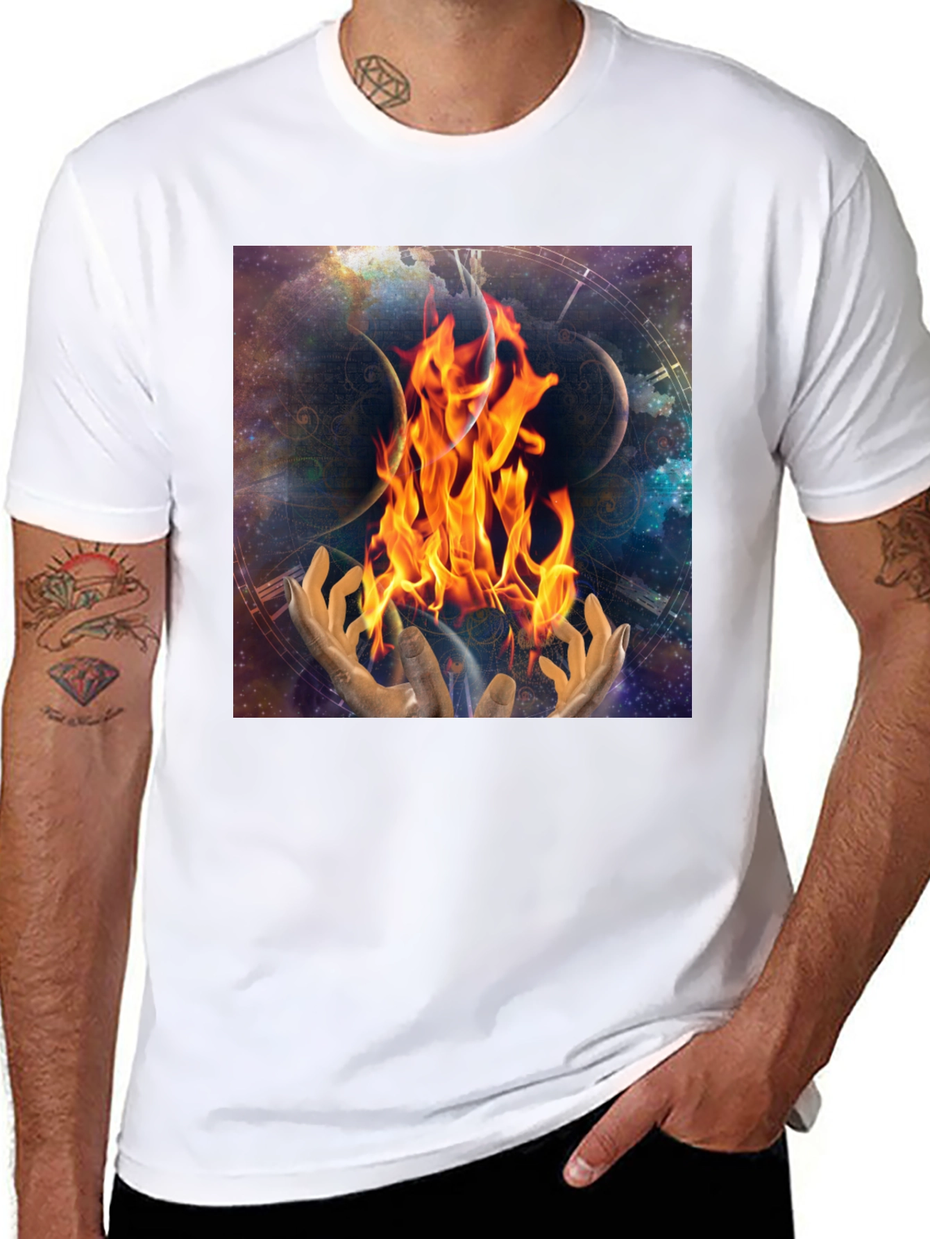 Black Cosmic Fire Black T-Shirt view 8
