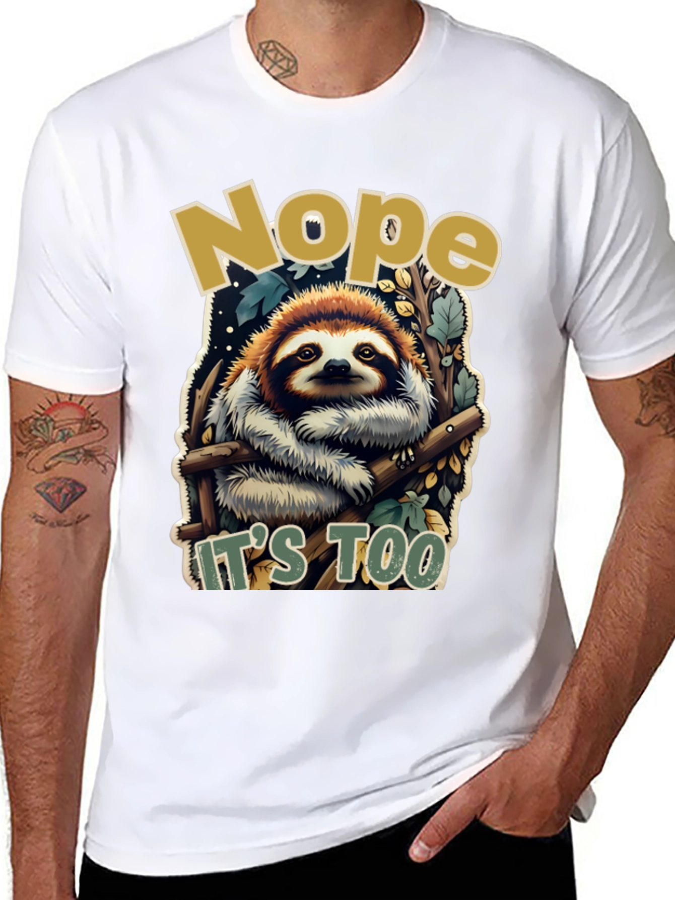 Black Nope Sloth Tee - "It's Too" Funny Graphic T-Shirt view 8