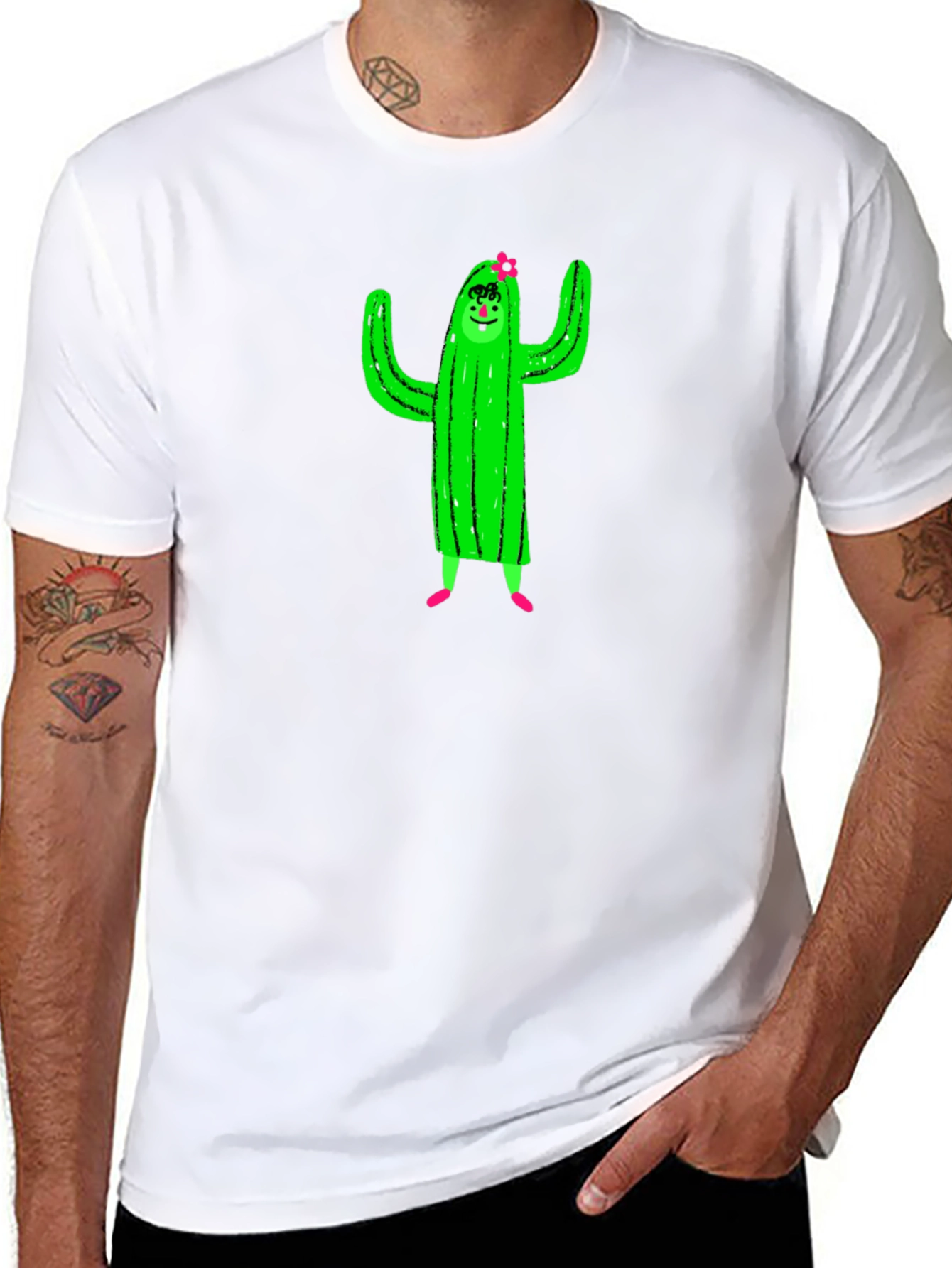 Black Cactus Character Graphic Black T-Shirt view 8
