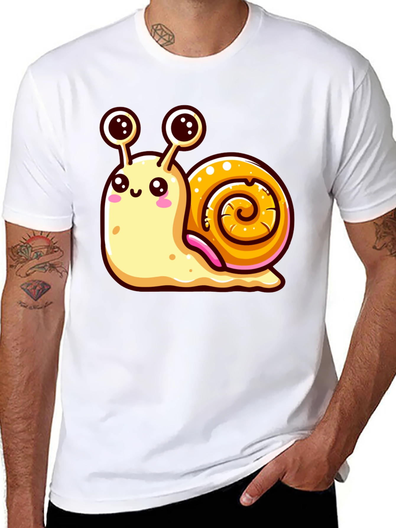 Black Cute Snail Graphic Tee - Black Unisex Shirt view 8