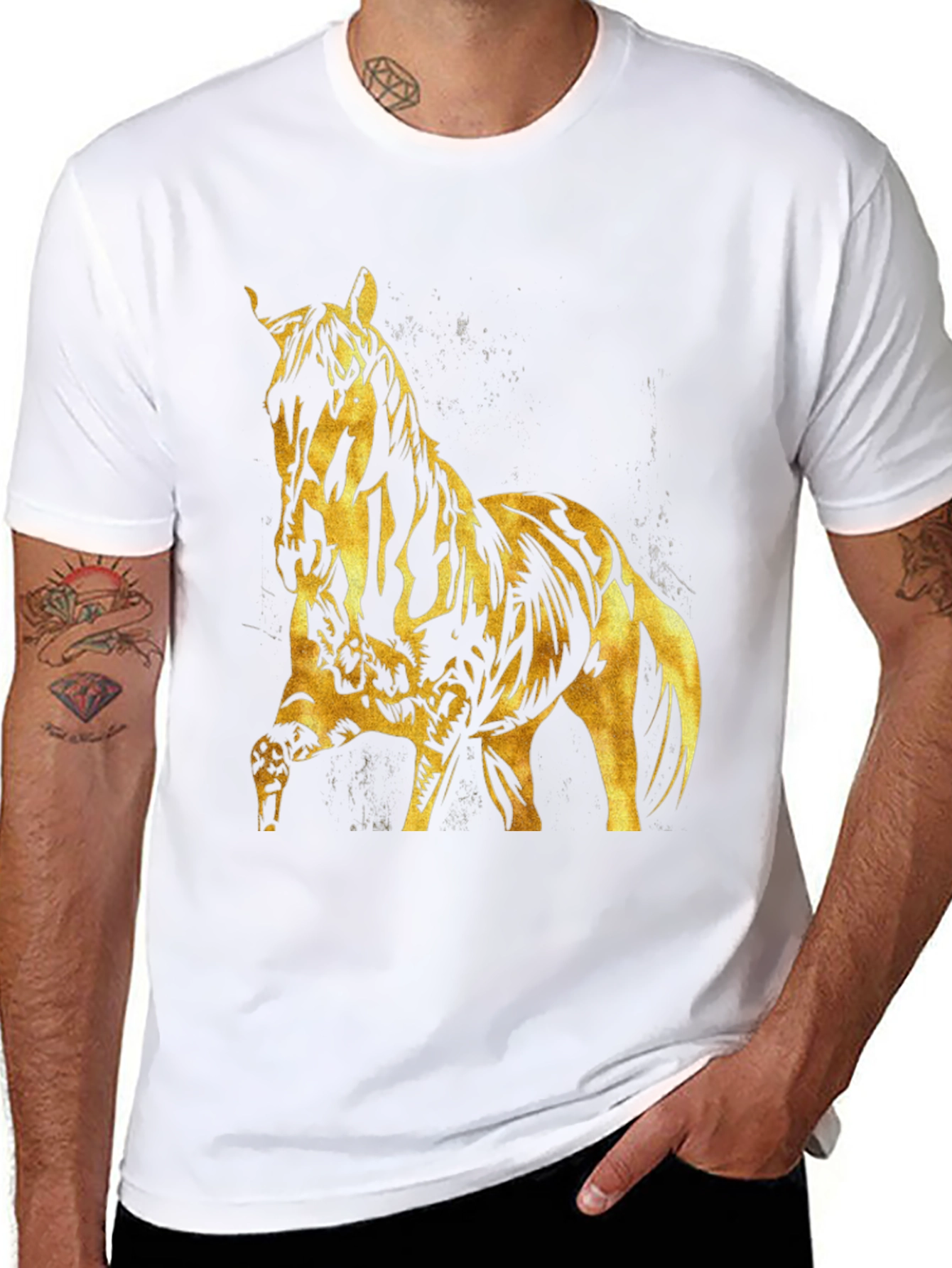 Black Gold Horse Graphic Black T-Shirt view 8
