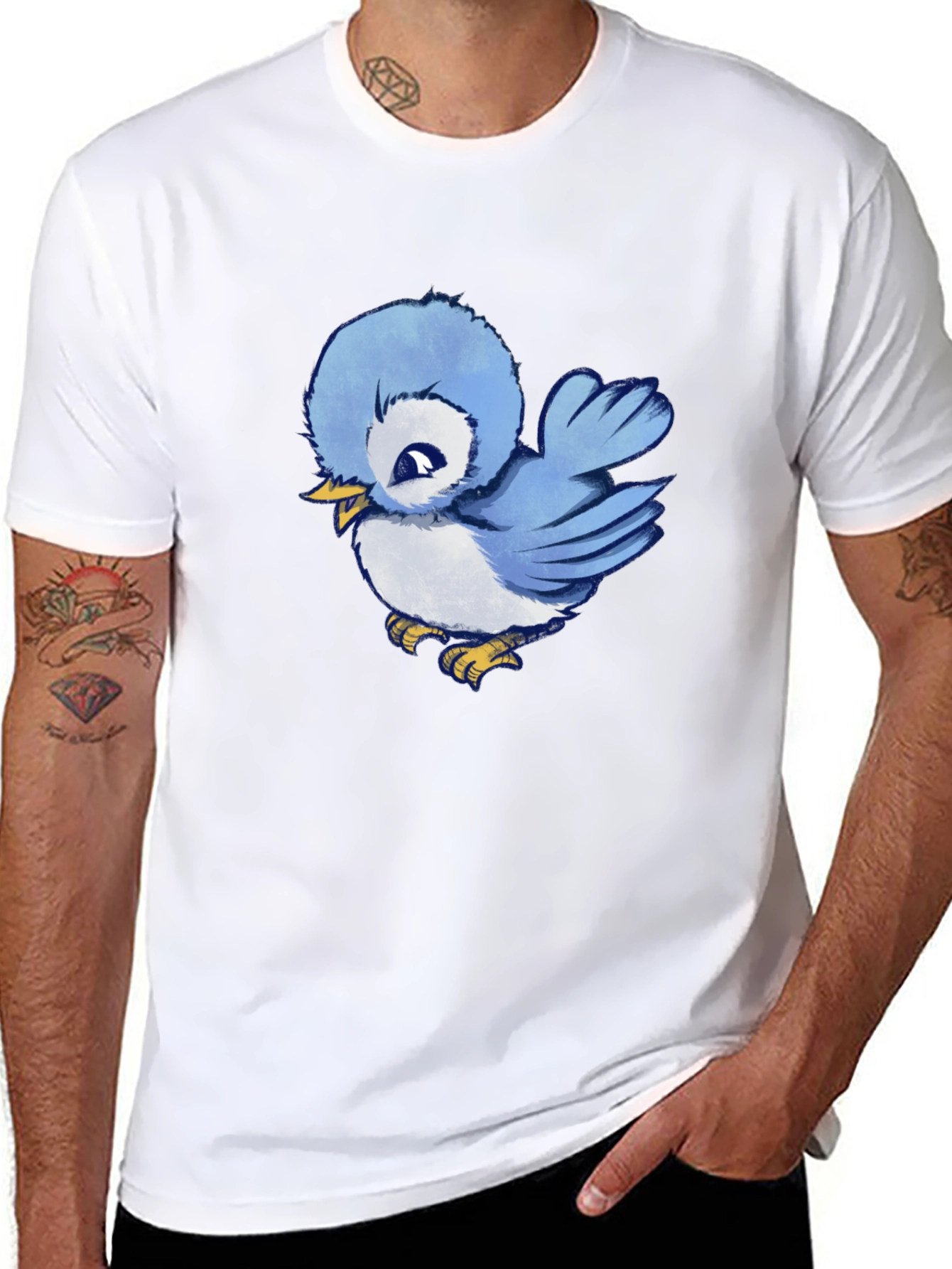 Black Cute Blue Bird Graphic T-Shirt - Soft Cotton Tee view 8