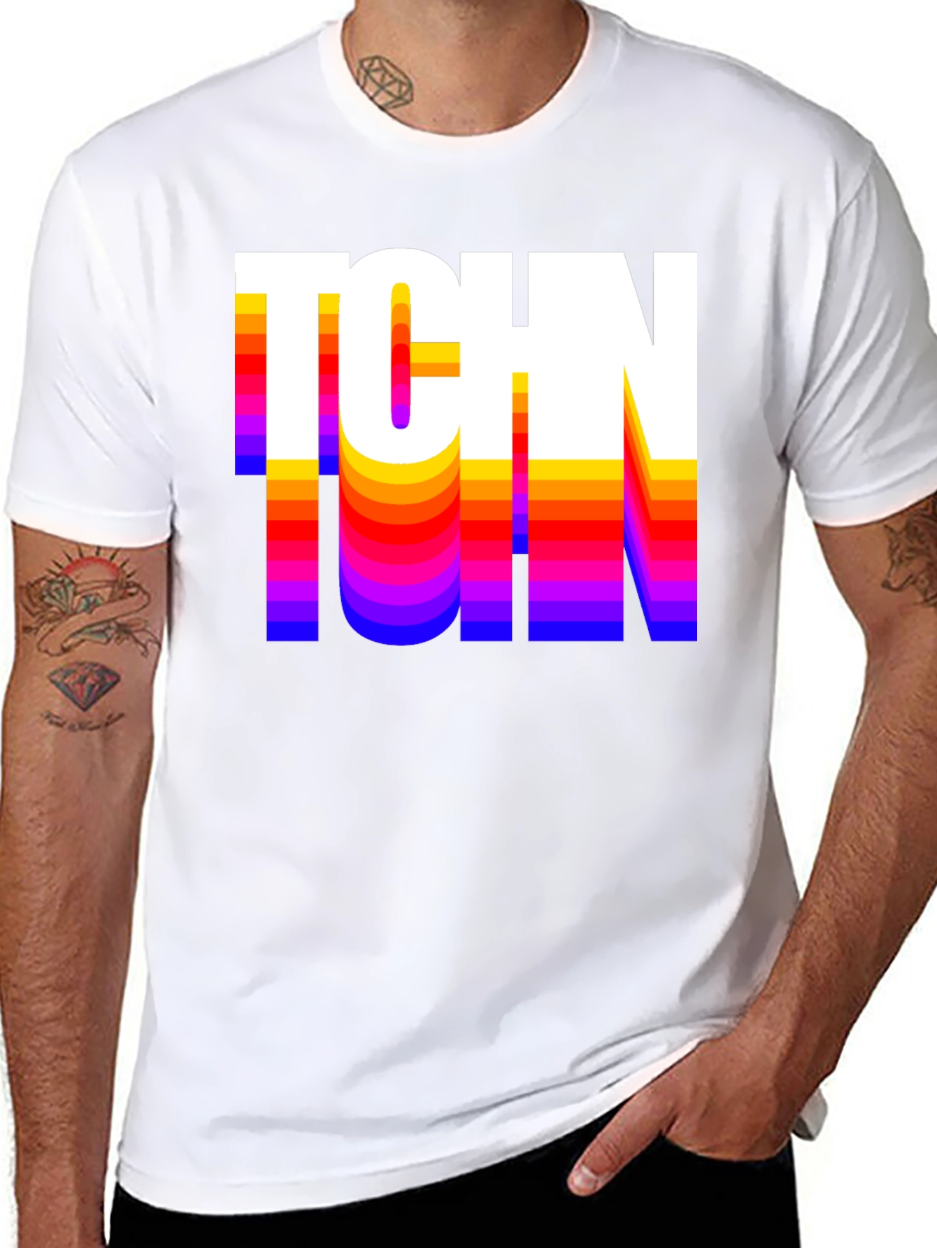 Black Retro TCHN Graphic Tee - Stylish Crew Neck T-Shirt view 8
