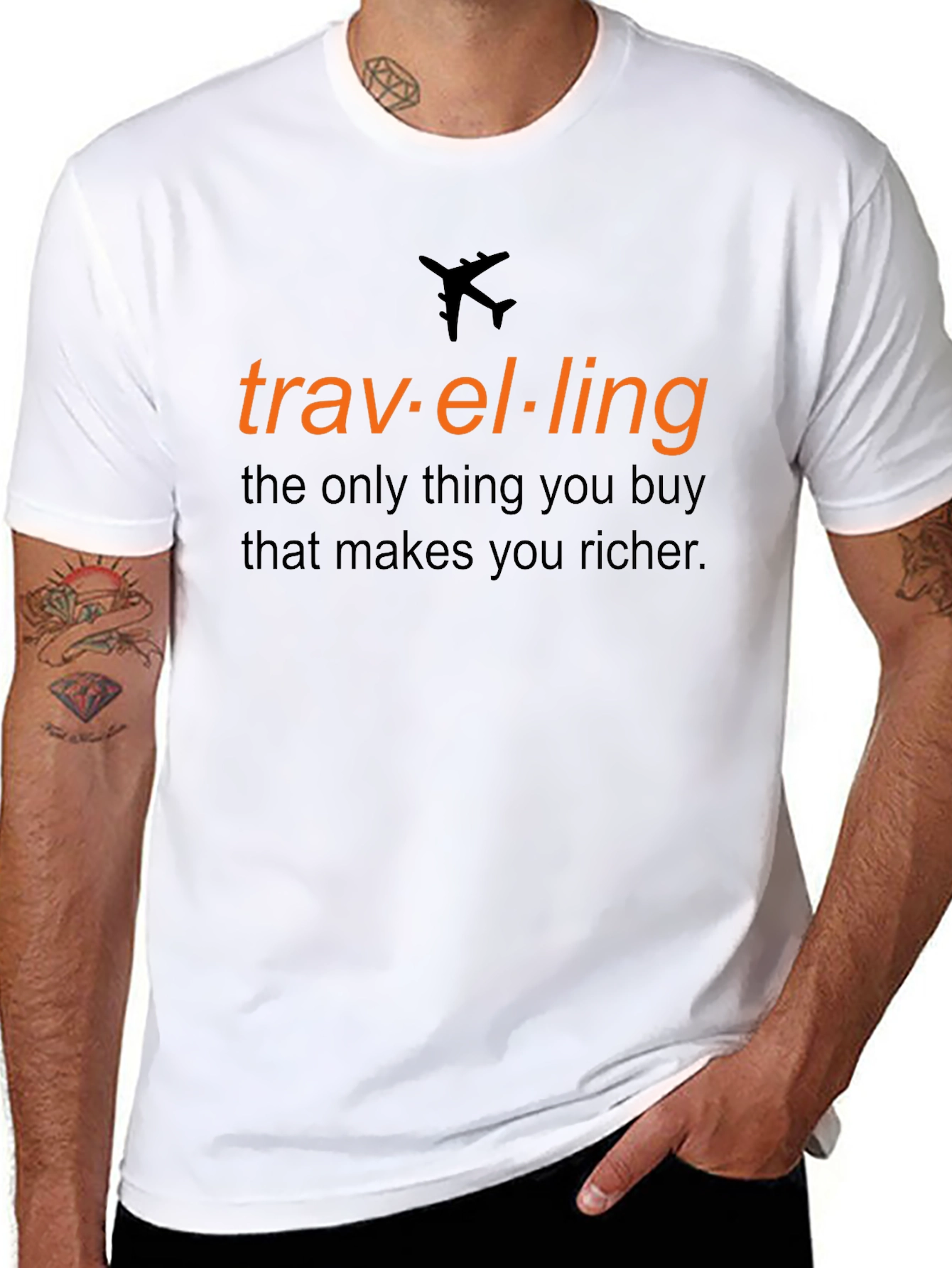Traveling Makes You Richer Black T-Shirt - 8