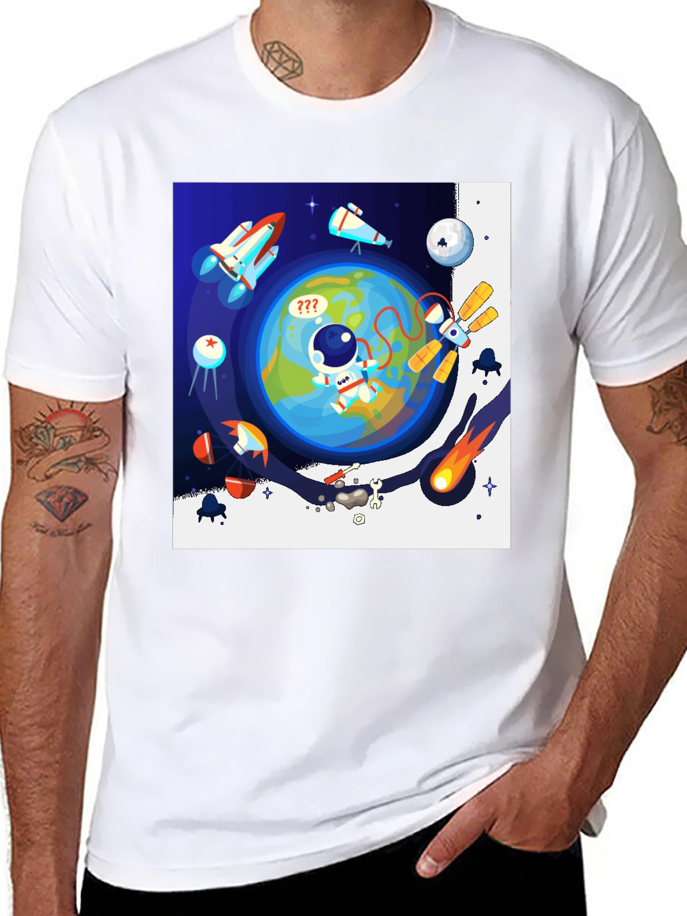 Black Astronaut in Space Graphic T-Shirt - Black view 8
