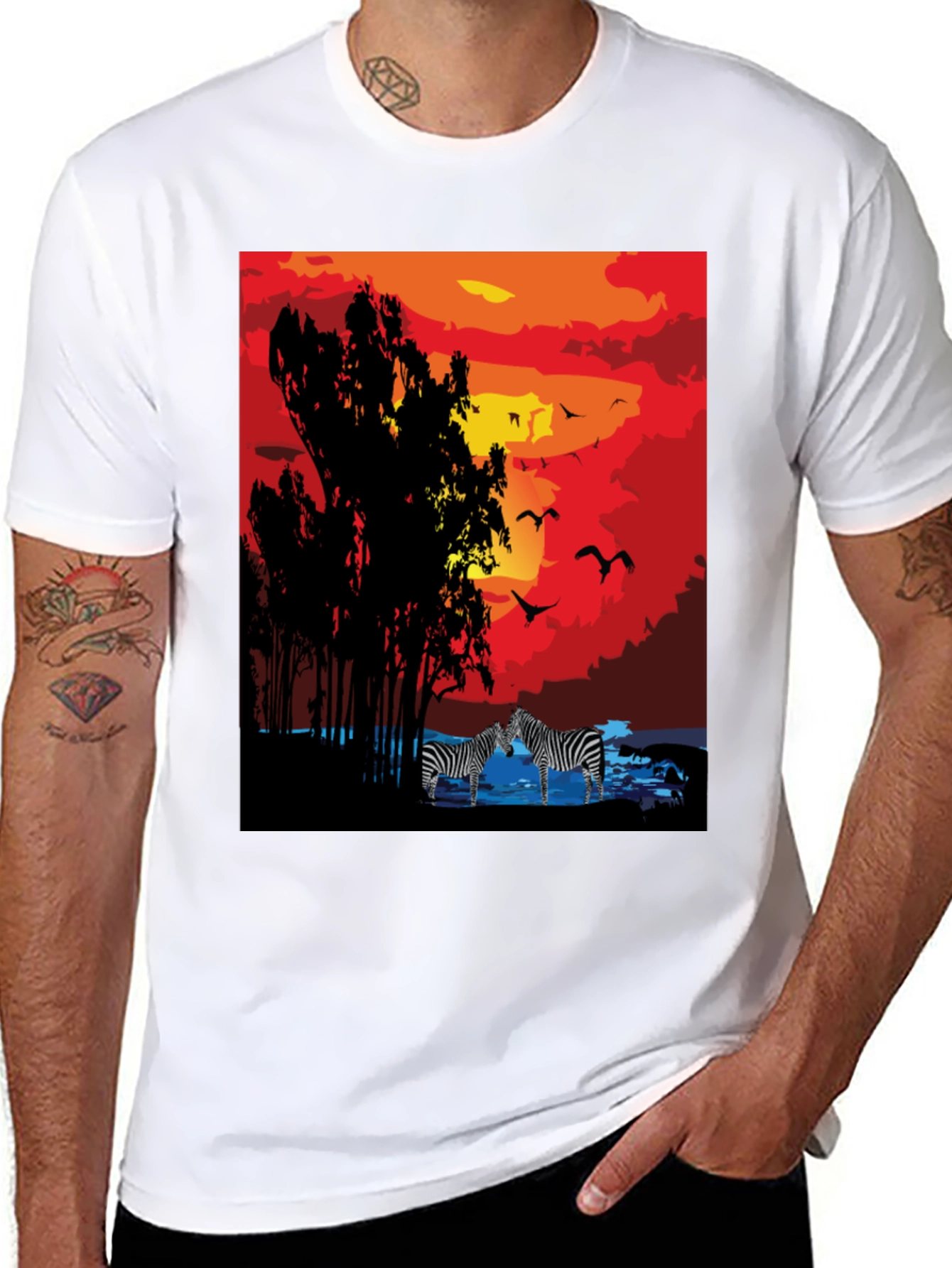 Black Sunset Zebra Graphic T-Shirt view 8