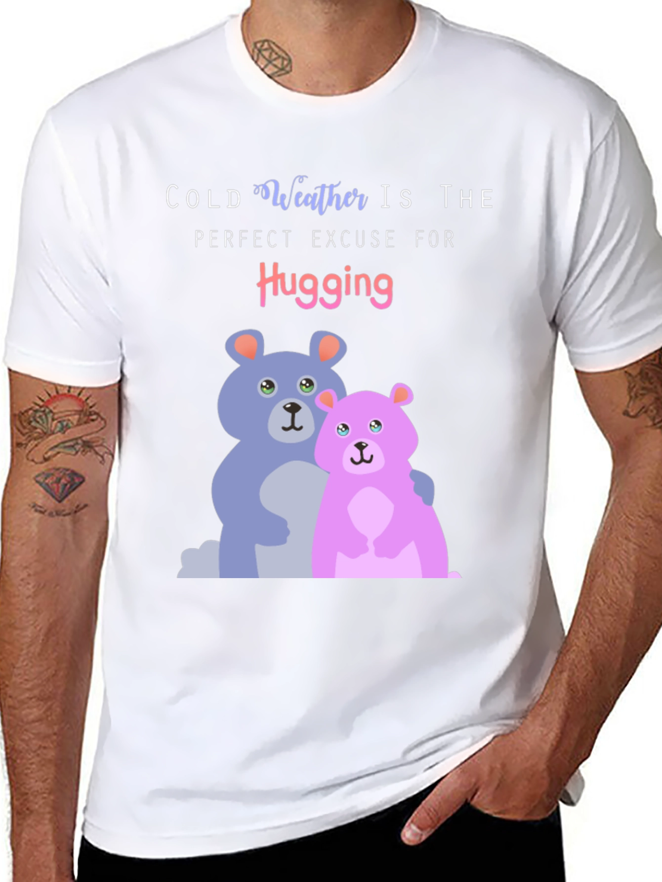 Black Cute Hugging Bears T-Shirt: Perfect for Cold Weather! view 8