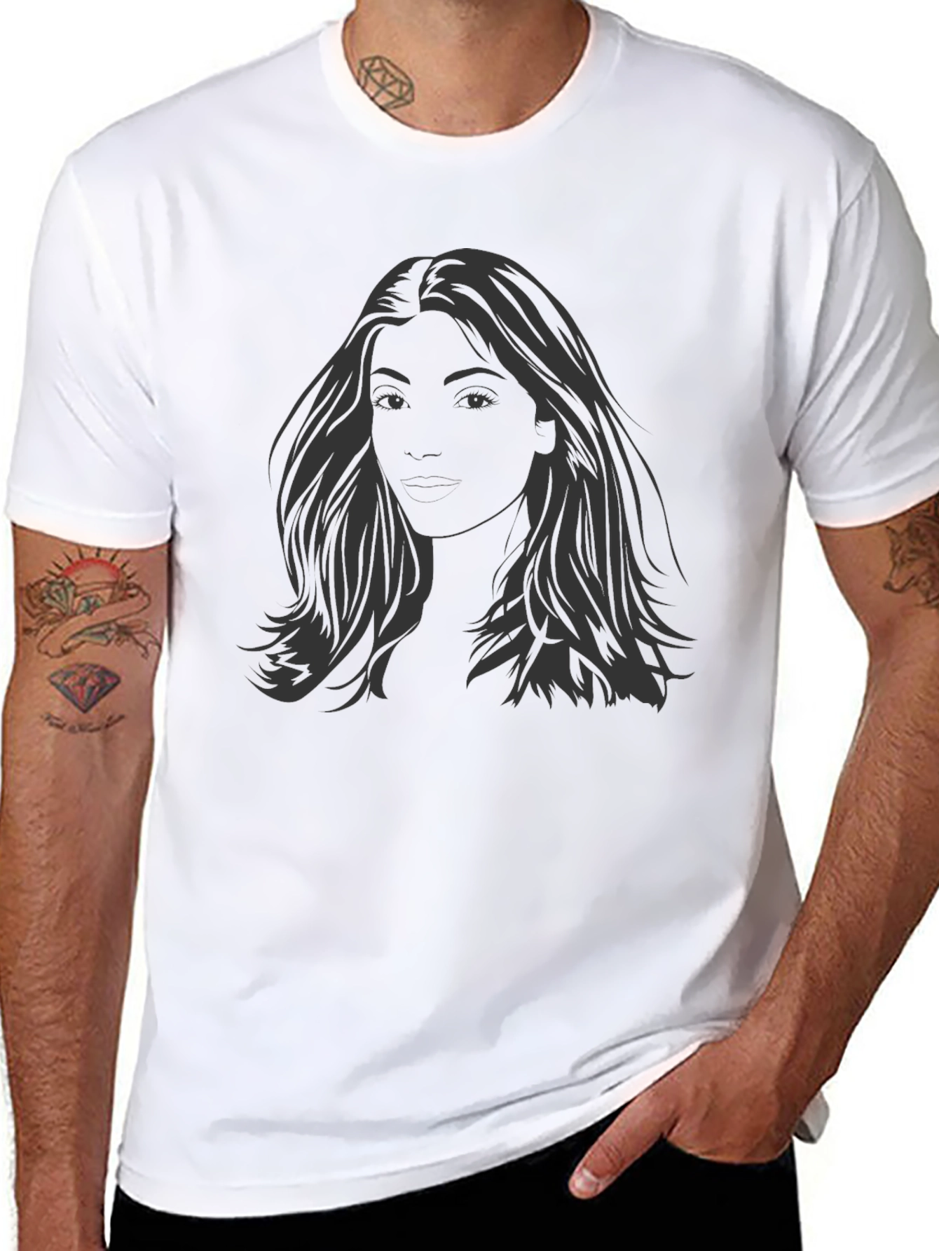 Black Black T-Shirt with Graphic Woman's Portrait view 8