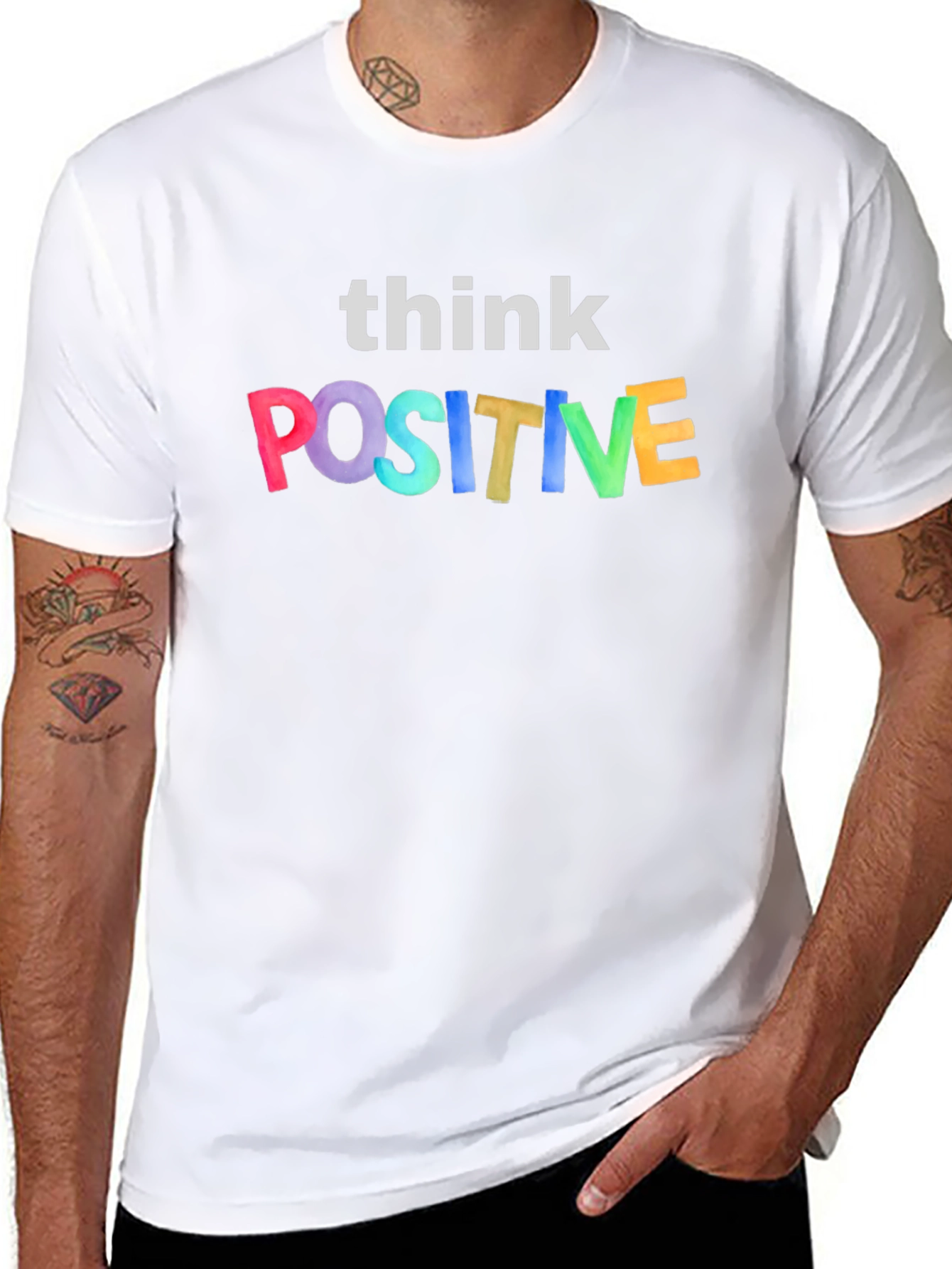 Black Think Positive Graphic Tee - Black Unisex T-Shirt view 8