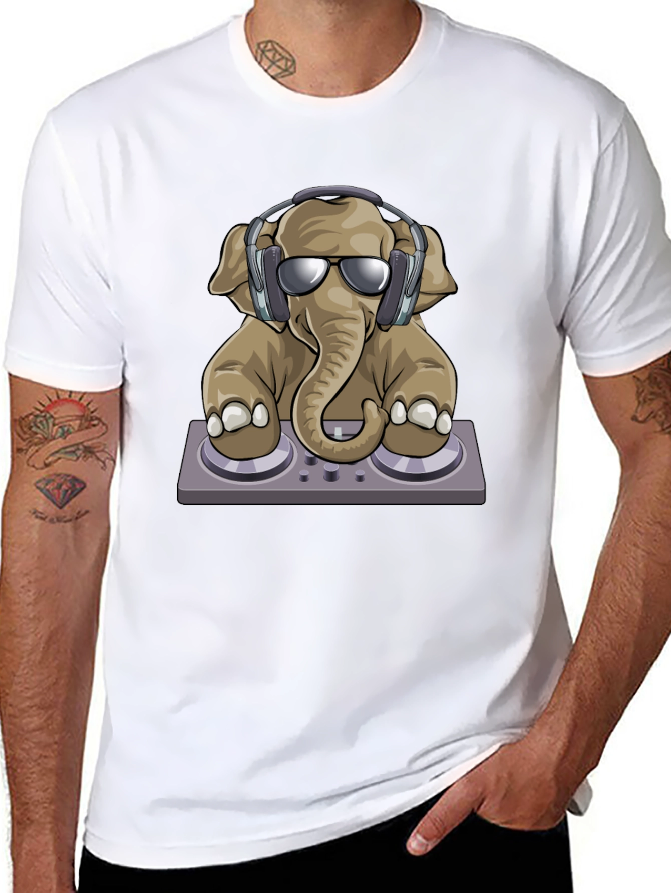 Black DJ Elephant T-Shirt - Cool Graphic Tee view 8