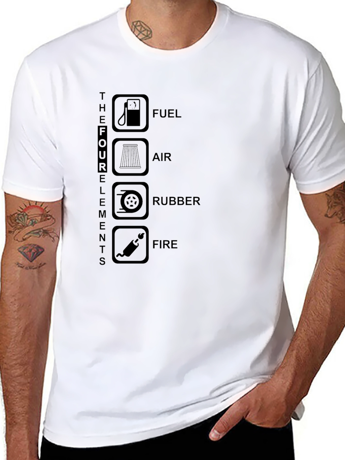 Black The Four Elements T-Shirt - Fuel Air Rubber Fire view 8