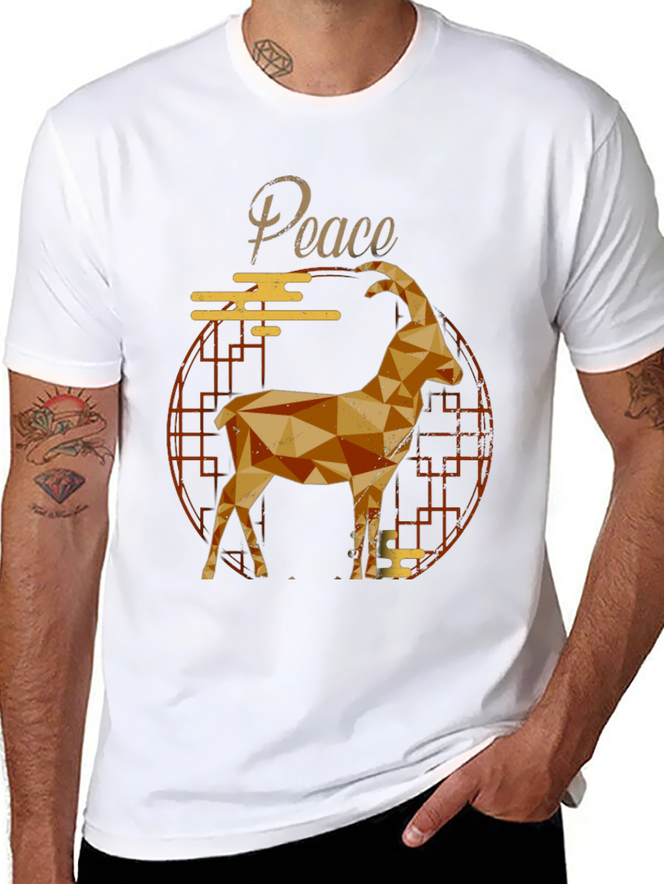 Geometric Goat Graphic Tee - Peace Symbol Shirt - 8