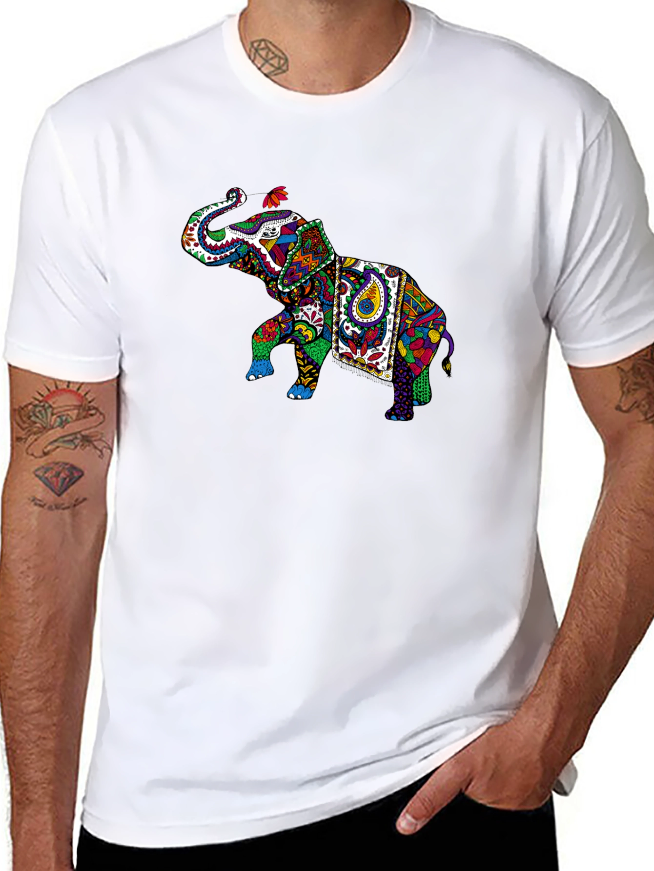 Black Colorful Elephant Graphic Tee - Black view 8