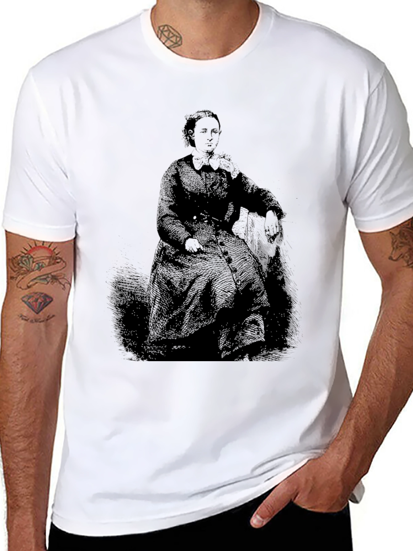 Black Vintage Portrait Graphic Black T-Shirt view 8
